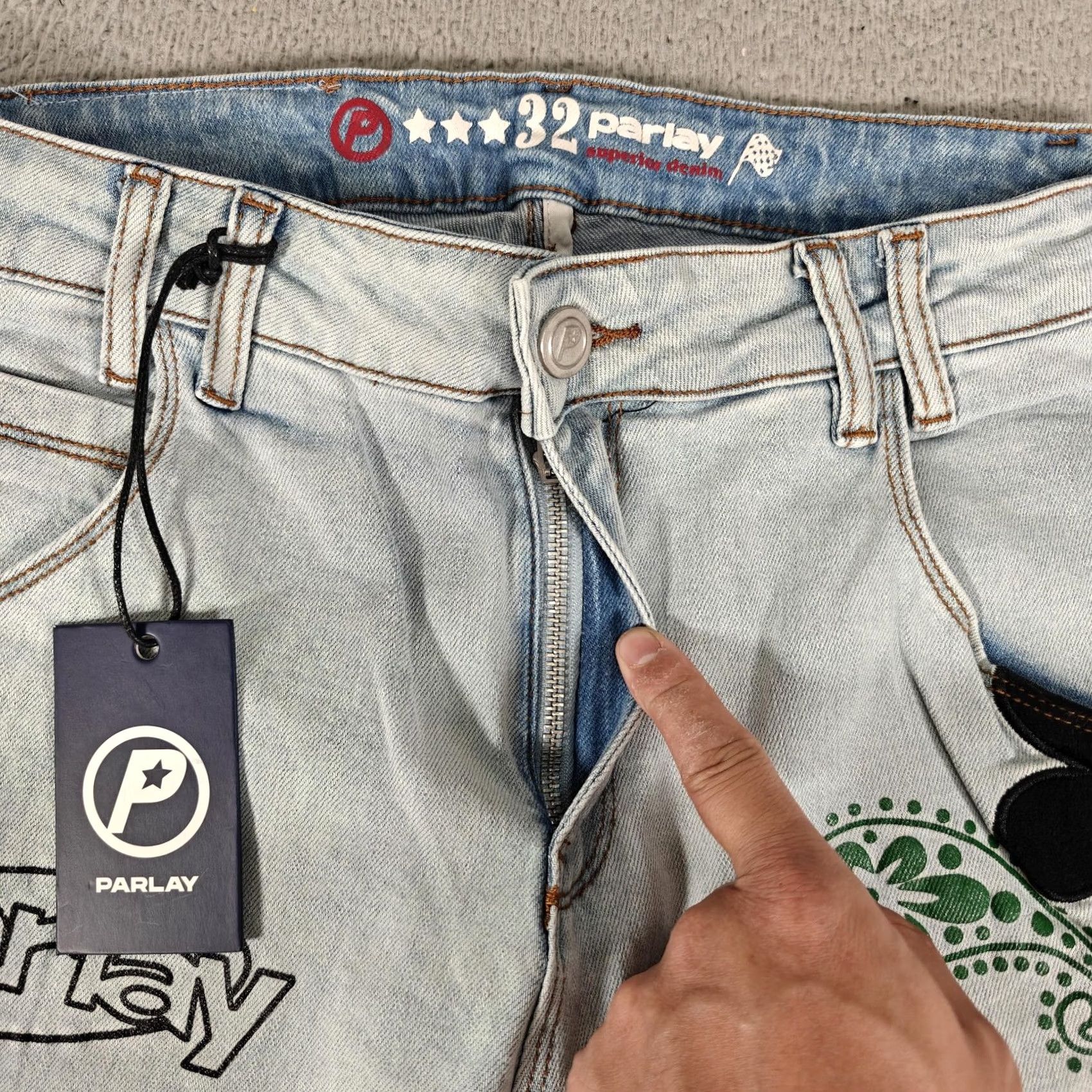 Denime Parlay Jeans Mens 32 Blue Denim Straight Paisley Patchwork Graphics Ankle Zip Size US 32 / EU 48 - 7 Thumbnail