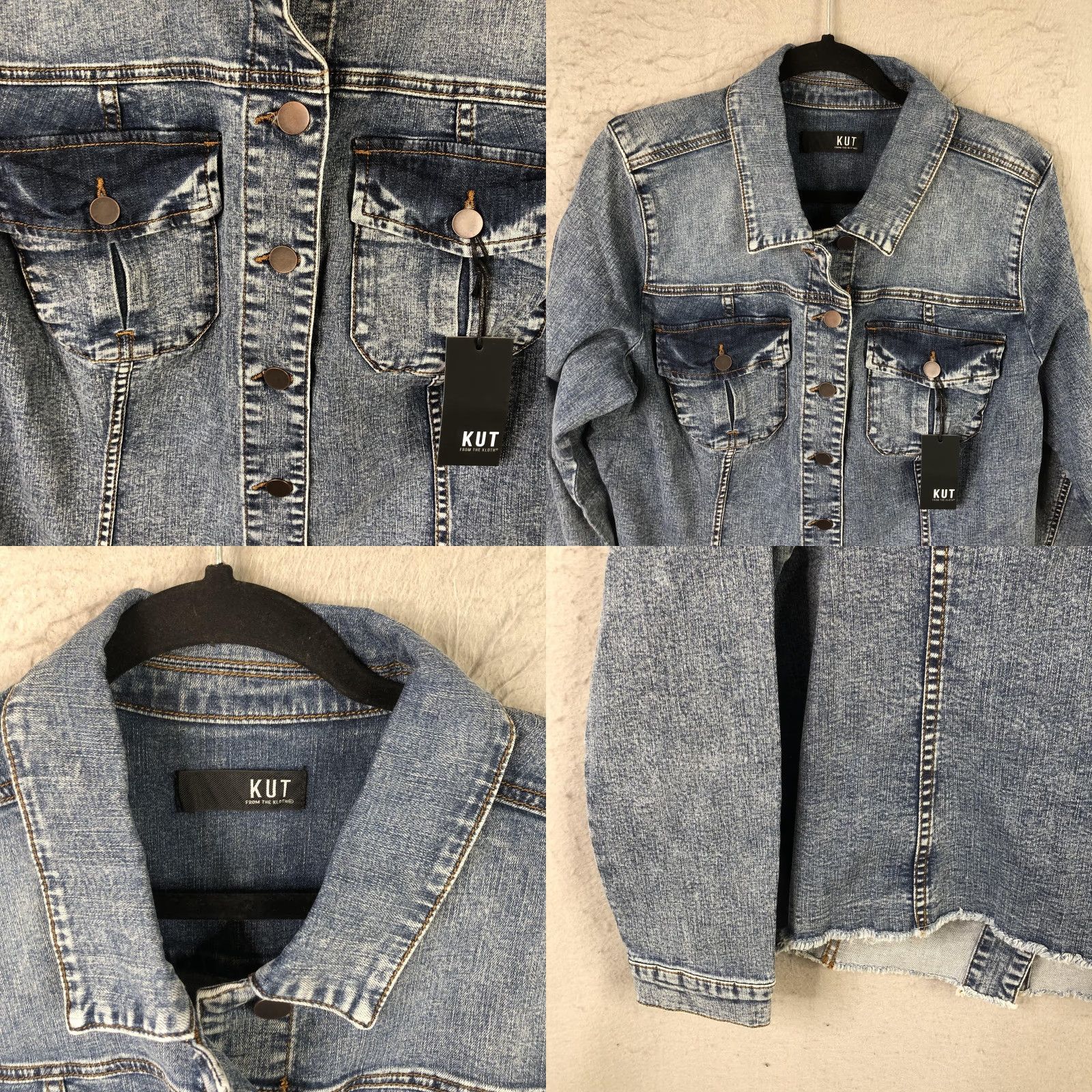 Vintage KUT from the Kloth Denim Jacket Womens 1X Blue Raw Hem Button Front KJ0314MB1-3 Jacket Adult Womens Blue Denim Short Jacket Size XL / US 12-14 / IT 48-50 - 9 Thumbnail