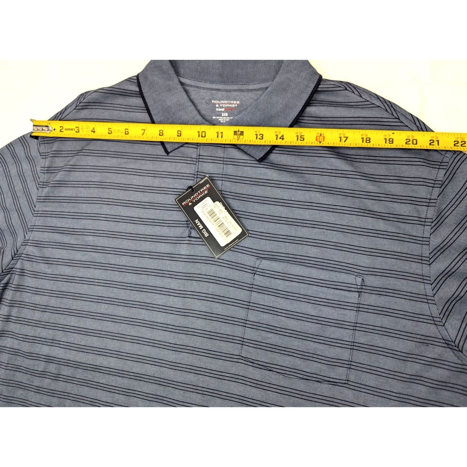 Roundtree & Yorke VINTAGE: No — Roundtree & Yorke Performance Polo Shirt Mens 2XB Blue Striped Short Sleeve Travel Golf Big & Tall Size US XXL / EU 58 / 5 - 7 Thumbnail