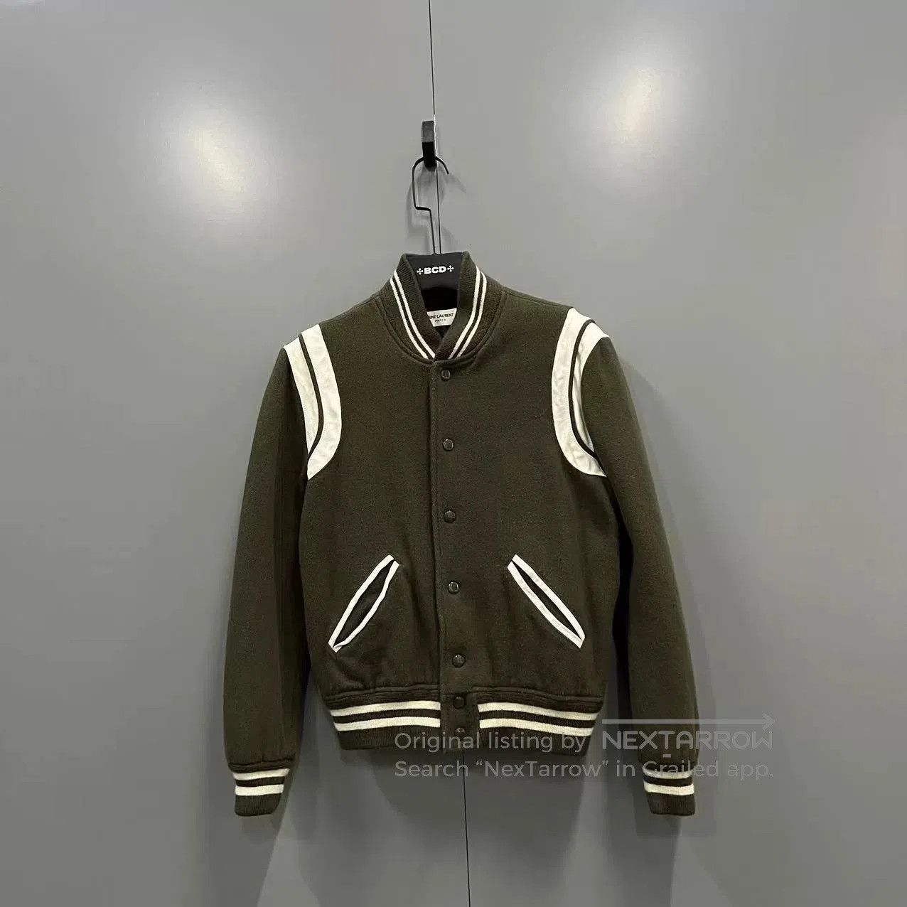 Saint Laurent Paris SAINT LAURENT Olive Green Baseball Jacket. Size US S / EU 44-46 / 1 - 1 Thumbnail