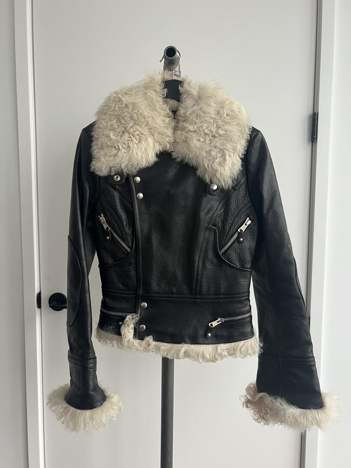Balenciaga AW04 Shearling Biker Jacket Size XS / US 0-2 / IT 36-38 - 2 Thumbnail