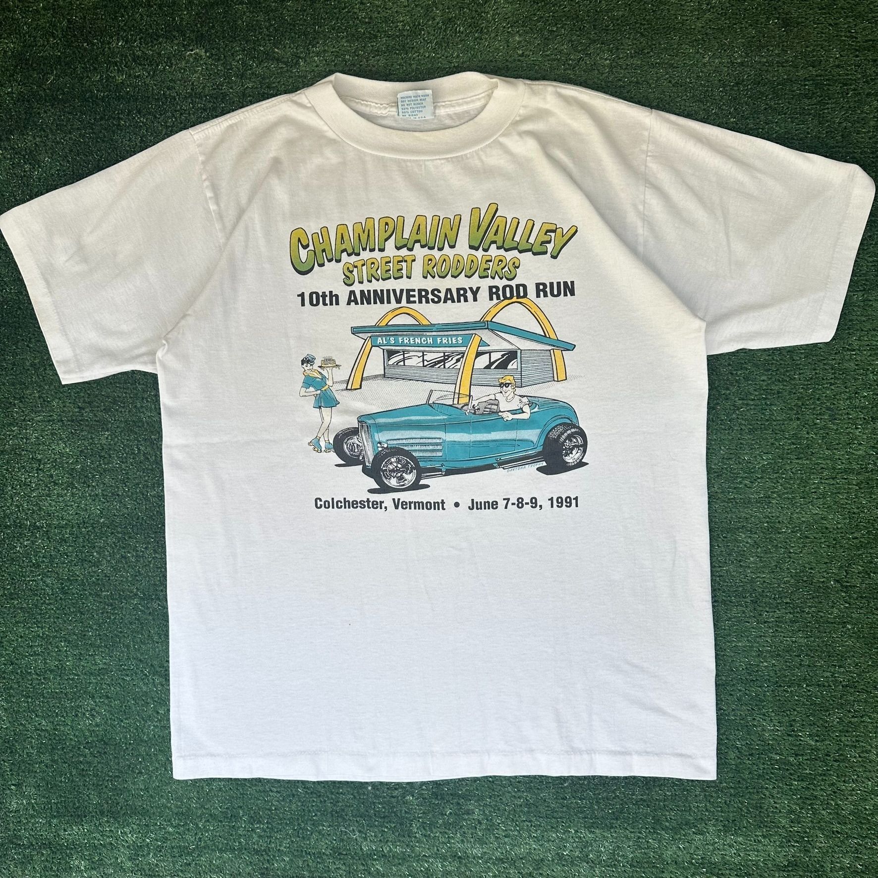 Vintage Vintage 90s Champlain Valley Hot Rod Run T-Shirt Single Stit Size US L / EU 52-54 / 3 - 1 Thumbnail