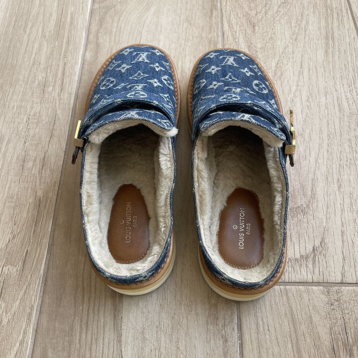 Louis Vuitton × Nigo Cosy Fur Denim Monogram Mule Slippers Size US 10 / EU 43 - 3 Thumbnail