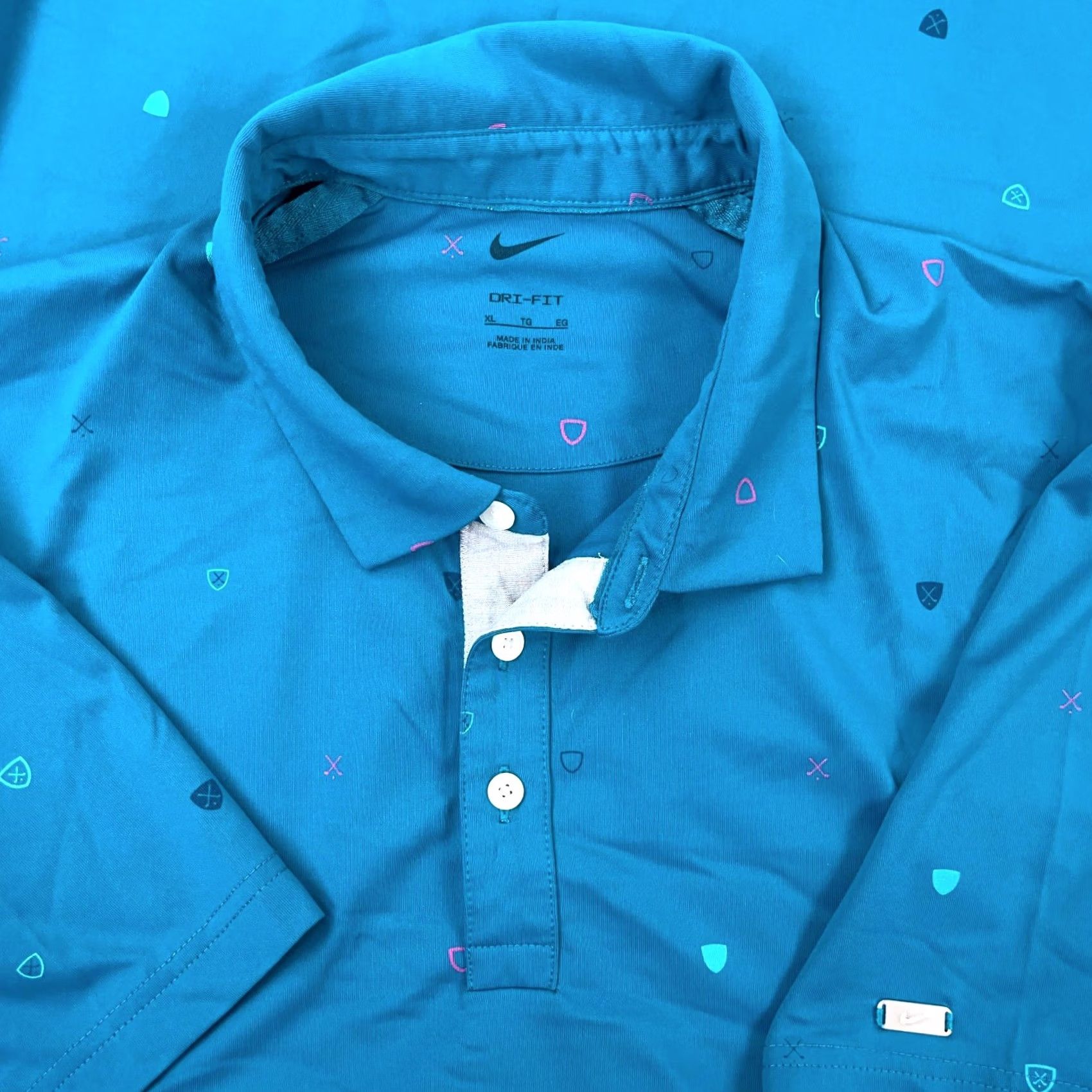 Nike Nike Golf Polo Shirt Men XL Teal Blue Dri-Fit Standard Geometric Spotted Wicking Size US XL / EU 56 / 4 - 2 Thumbnail