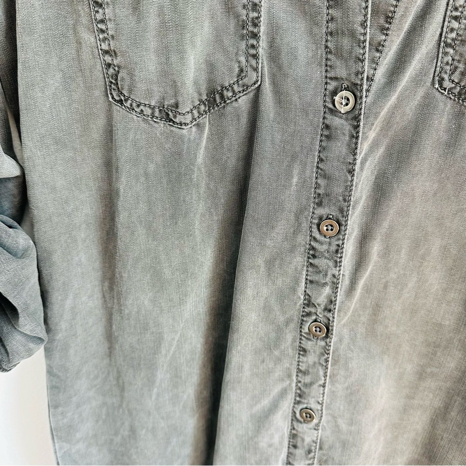Urban Outfitters SNEAK Washed Black Grey Denim Button Mini Shirt Dress Tunic Size M / US 6-8 / IT 42-44 - 10 Thumbnail