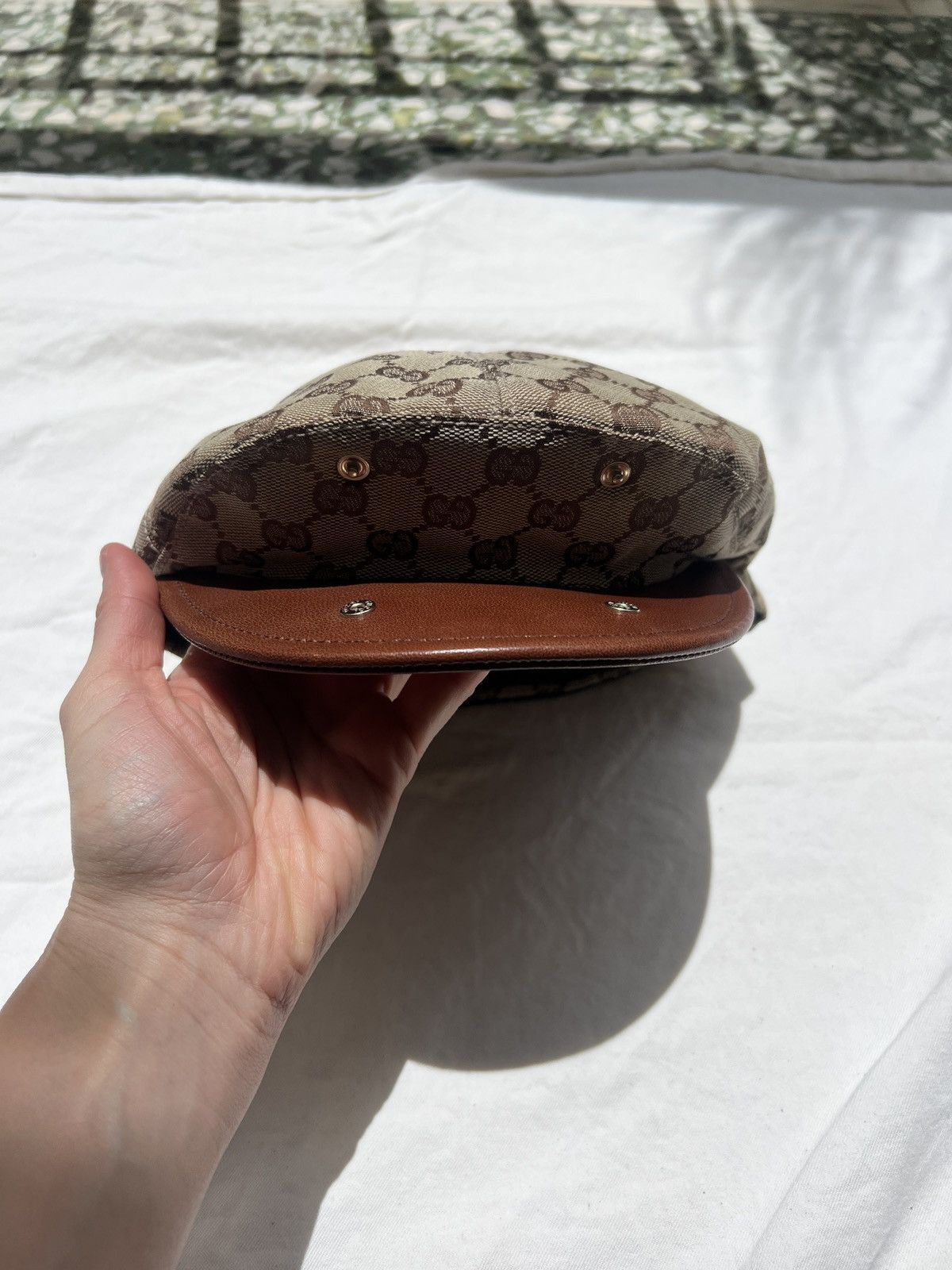 Gucci Vintage Gucci Monogram Driving Cap Hat Leather Brim Size L Size ONE SIZE - 3 Thumbnail