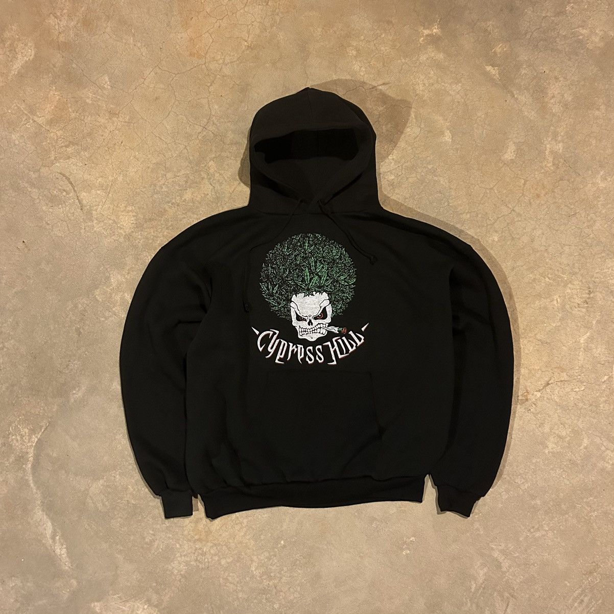 image of Rap Tees x Vintage Crazy Vintage 90's Cypress Hill Weed Skull Logo Rap Hoodie in Black (Size XL)