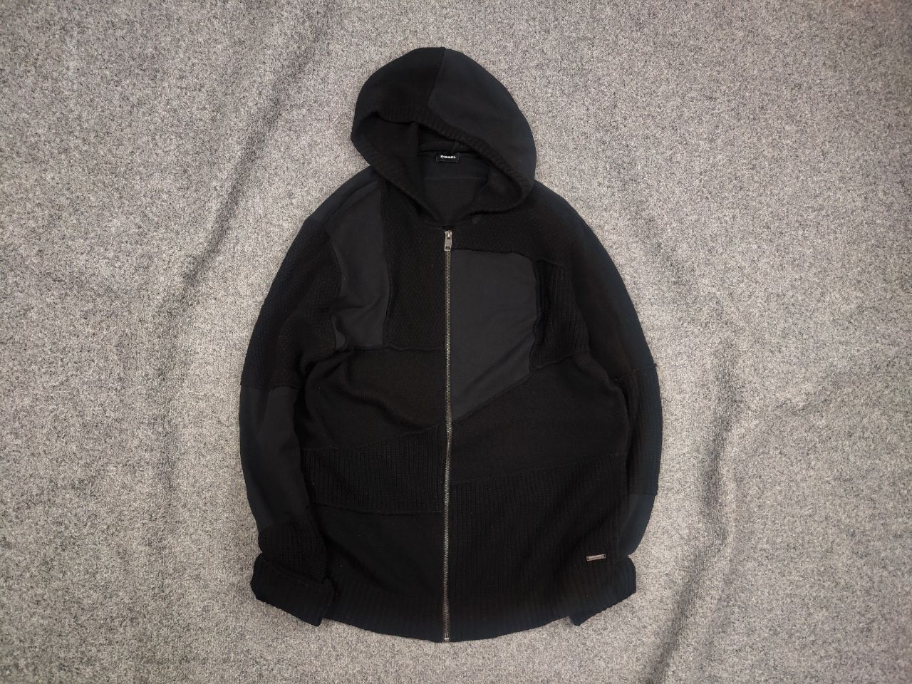 Diesel Diesel Patchwork Wool Blend Black Zip Mens Hoodie Y2K Style Size US XL / EU 56 / 4 - 1 Thumbnail