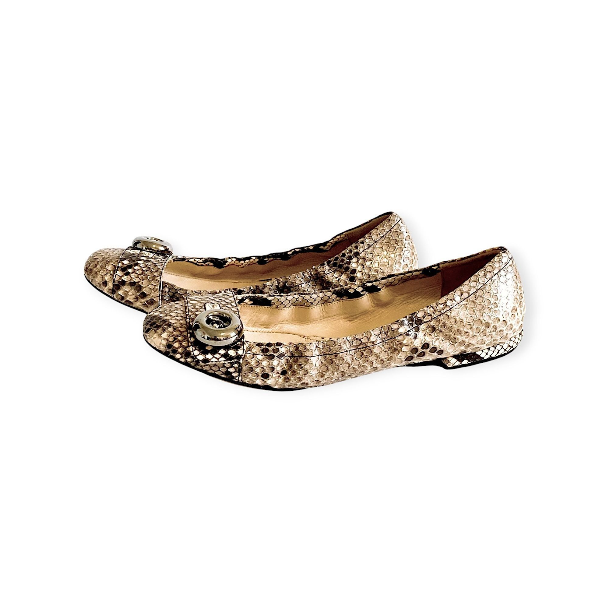 Prada Prada Beige Snake Ballet Flats with Metal Buttons 39 EU Size US 9 / IT 39 - 16 Thumbnail