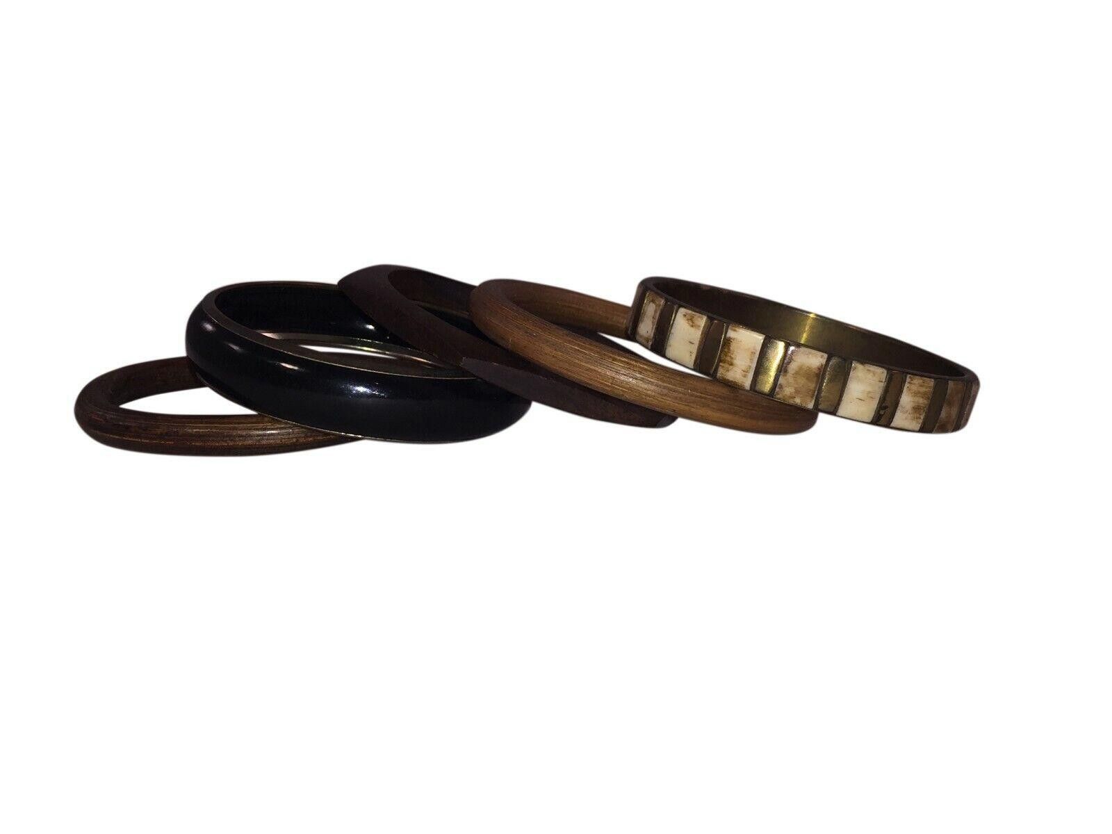 Designer Vintage Wood & Yak Bone Bangle Set Size ONE SIZE - 2 Thumbnail
