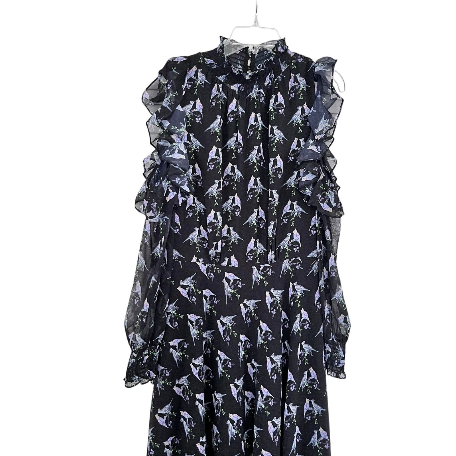Ted Baker Ted Baker Hilaina Love Birds Black Cold-Shoulder Midi Dress Size M / US 6-8 / IT 42-44 - 5 Thumbnail
