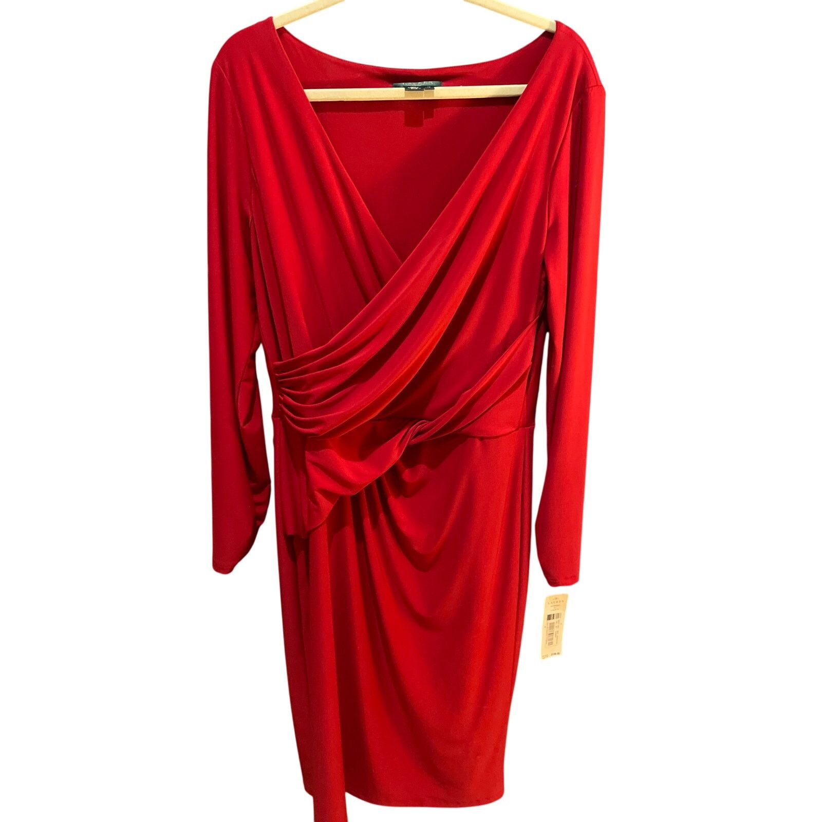 Ralph Lauren Lauren Ralph Size 18 Red Faux Wrap Draped Stretch Dress NWT Size XXL / US 16-18 / IT 52-54 - 2 Thumbnail
