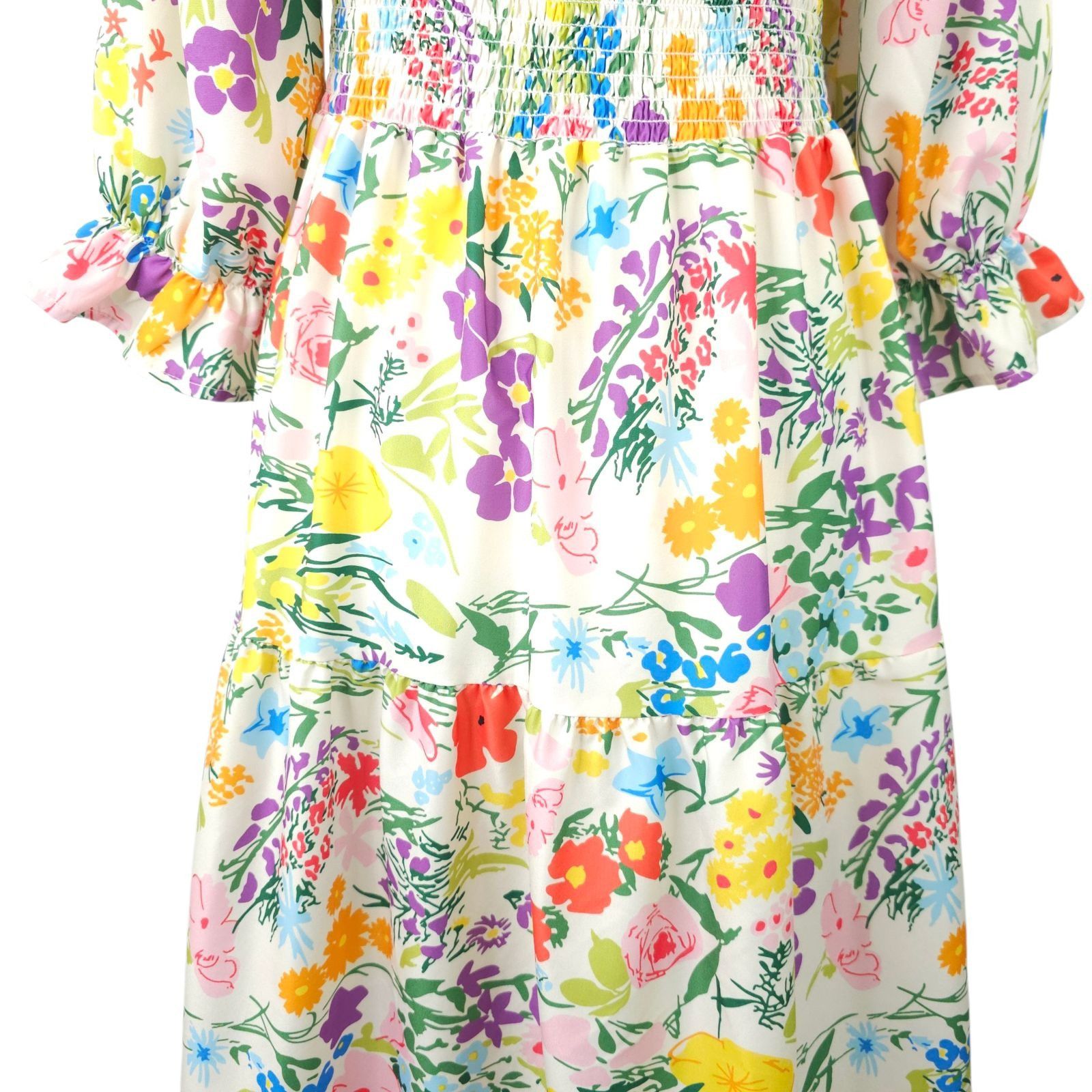 Other Sunday Up Maxi Dress L Floral Shirred Bodice Puff Sleeves Size L / US 10 / IT 46 - 19 Thumbnail