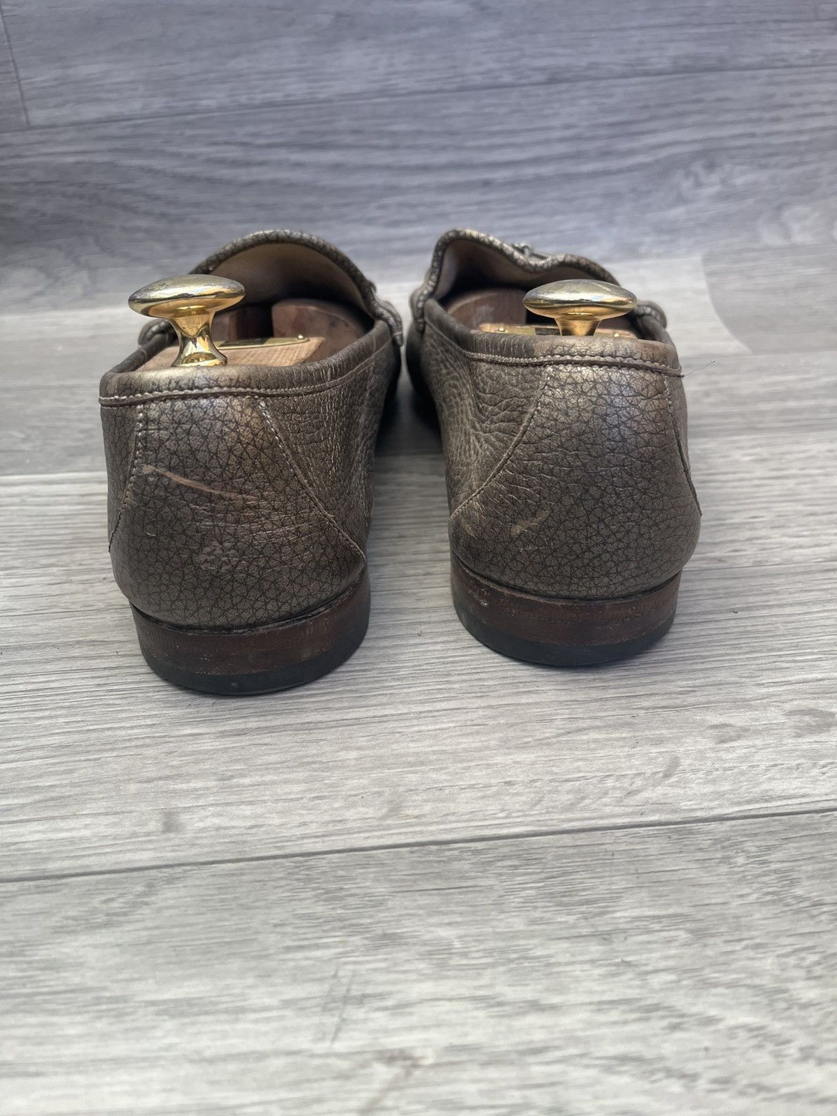 Gucci Gucci 1953 horsebit pebble grain metallic bronze loafers Size US 11 / EU 44 - 7 Thumbnail