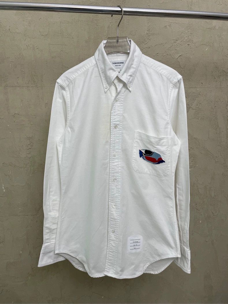 Thom Browne Thom Browne size1 White pocket embroidered tropical fish lo Size US S / EU 44-46 / 1 - 1 Thumbnail