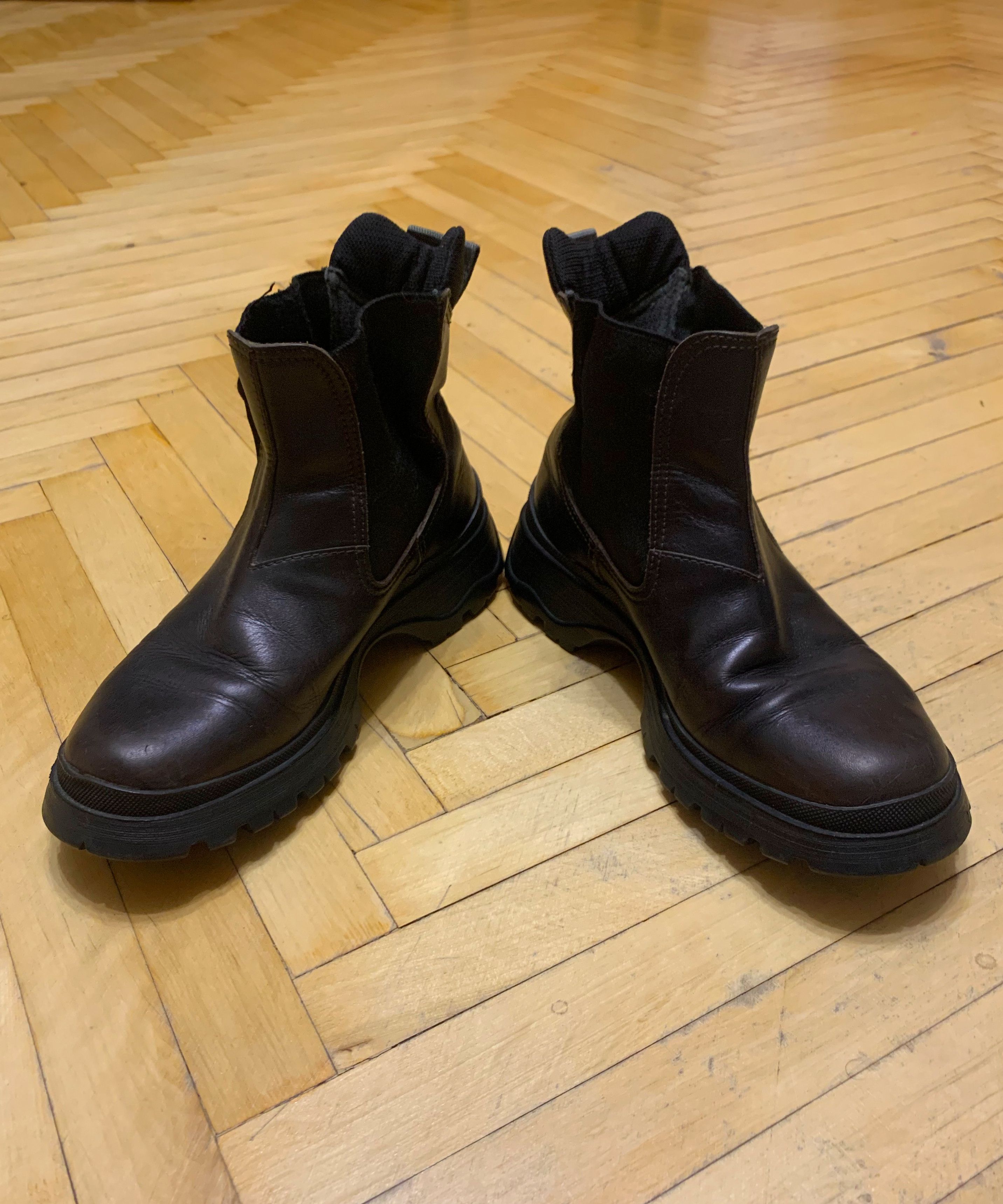 Prada 🔴 PRADA Boots Brown Shoes Vintage Leather Tractor Combat Size US 6.5 / IT 36.5 - 6 Thumbnail