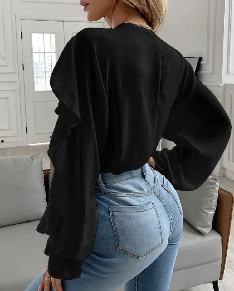 Other Women's Spring Summer V-neck Flounce Top Size XL / US 12-14 / IT 48-50 - 2 Thumbnail