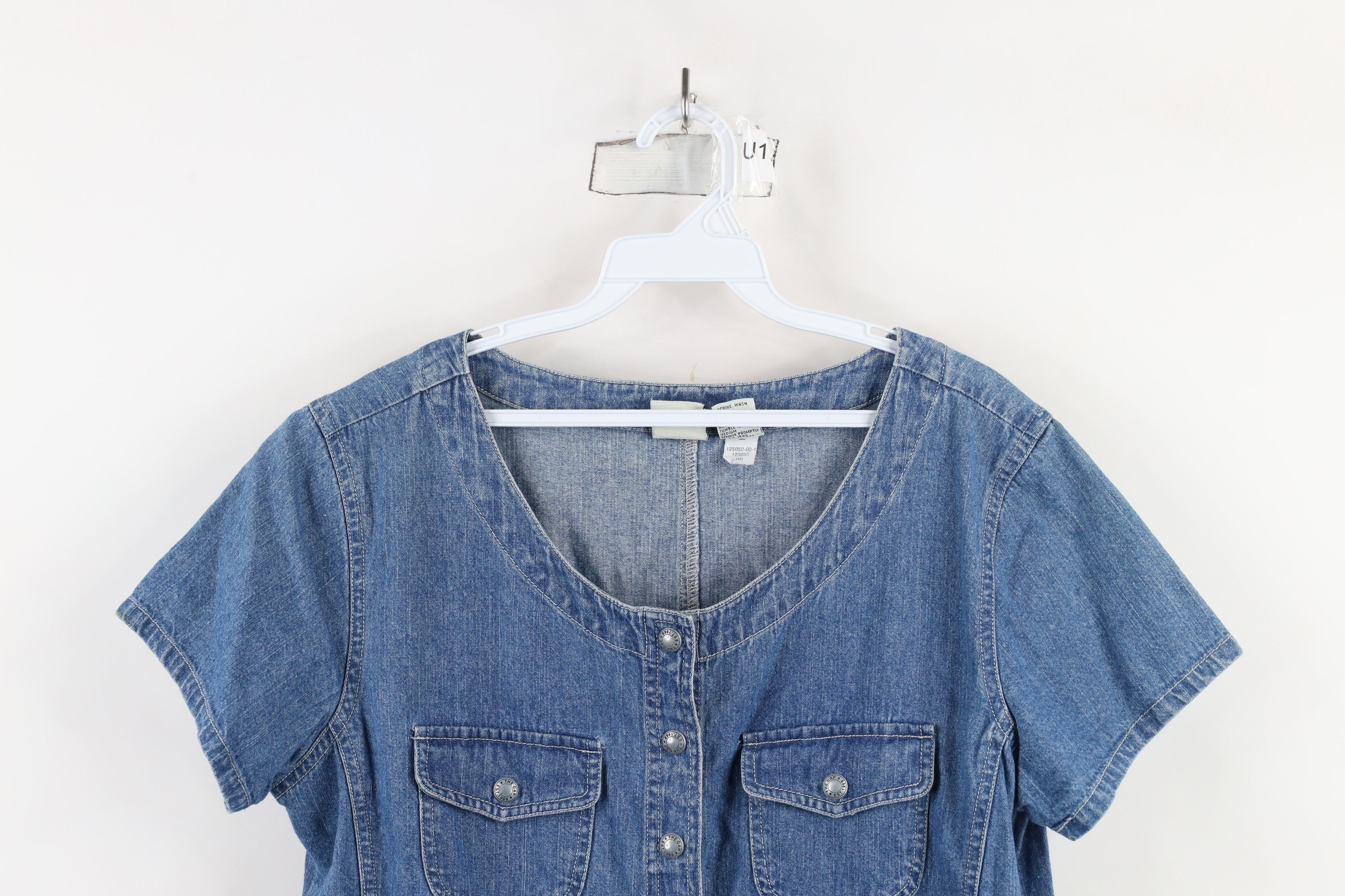 Gap × Vintage Vintage Y2K 90s Gap Cropped Denim Jean Button Shirt Blue Size L / US 10 / IT 46 - 2 Thumbnail