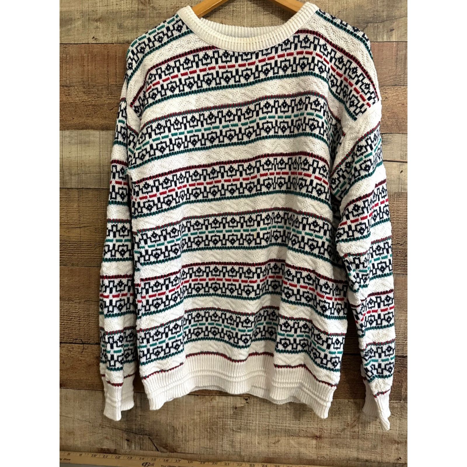 Jantzen VINTAGE Jantzen Sweater Mens Large Beige Green Red 90s Cosby Biggie Smalls Pullover Knit Crew Neck Casual Knitwear Mens L Size US L / EU 52-54 / 3 - 2 Thumbnail