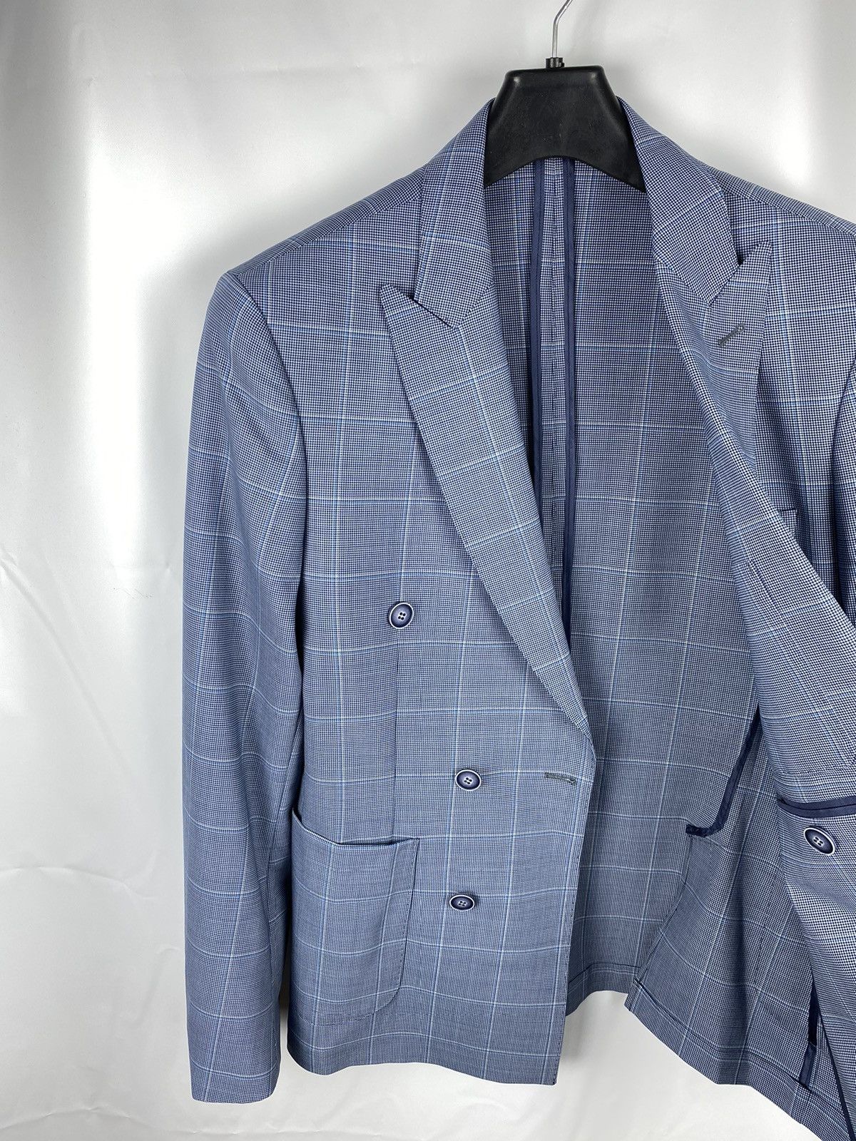 Designer Piserro Check Blazer Linen-Wool-Polyester Double-Breasted Size 38R - 6 Thumbnail