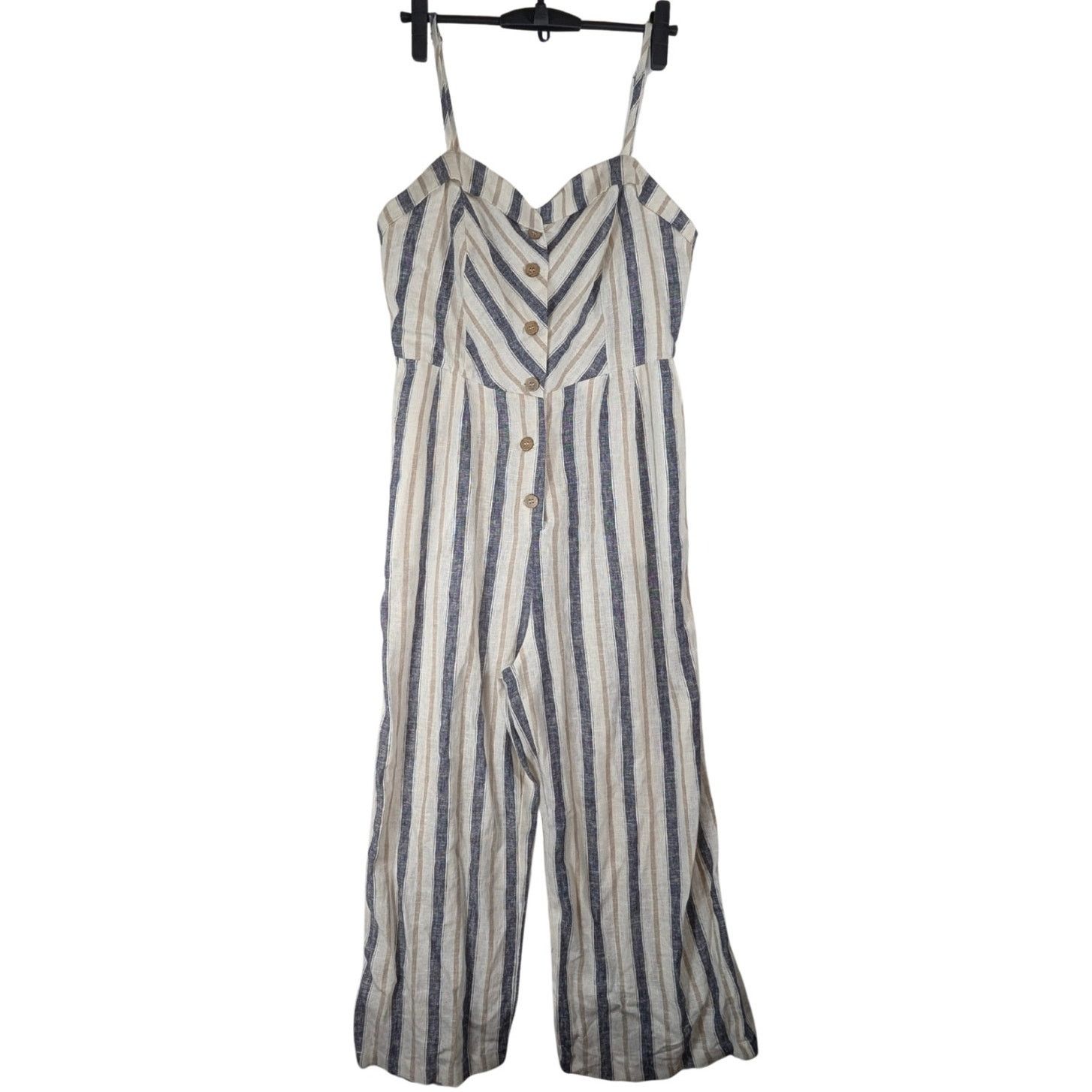 Unknown London Love Tree Linen Stripped Jumpsuit Wide Leg Women’s Size L Size 34" / US 12 / IT 48 - 1 Thumbnail