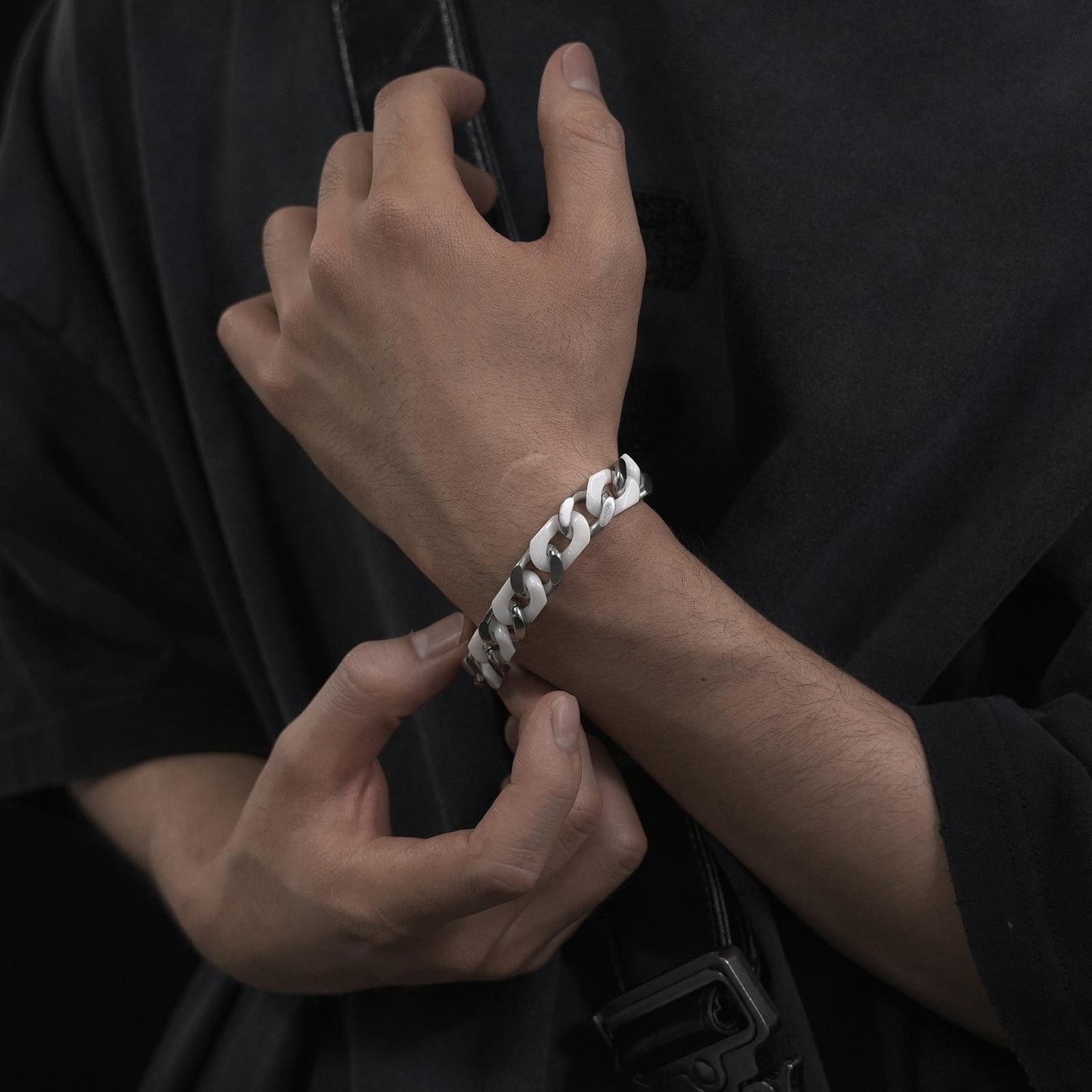 Jewelry Silver Cuban Chain Bracelet – Acrylic Ceramic Splice Size ONE SIZE - 4 Thumbnail