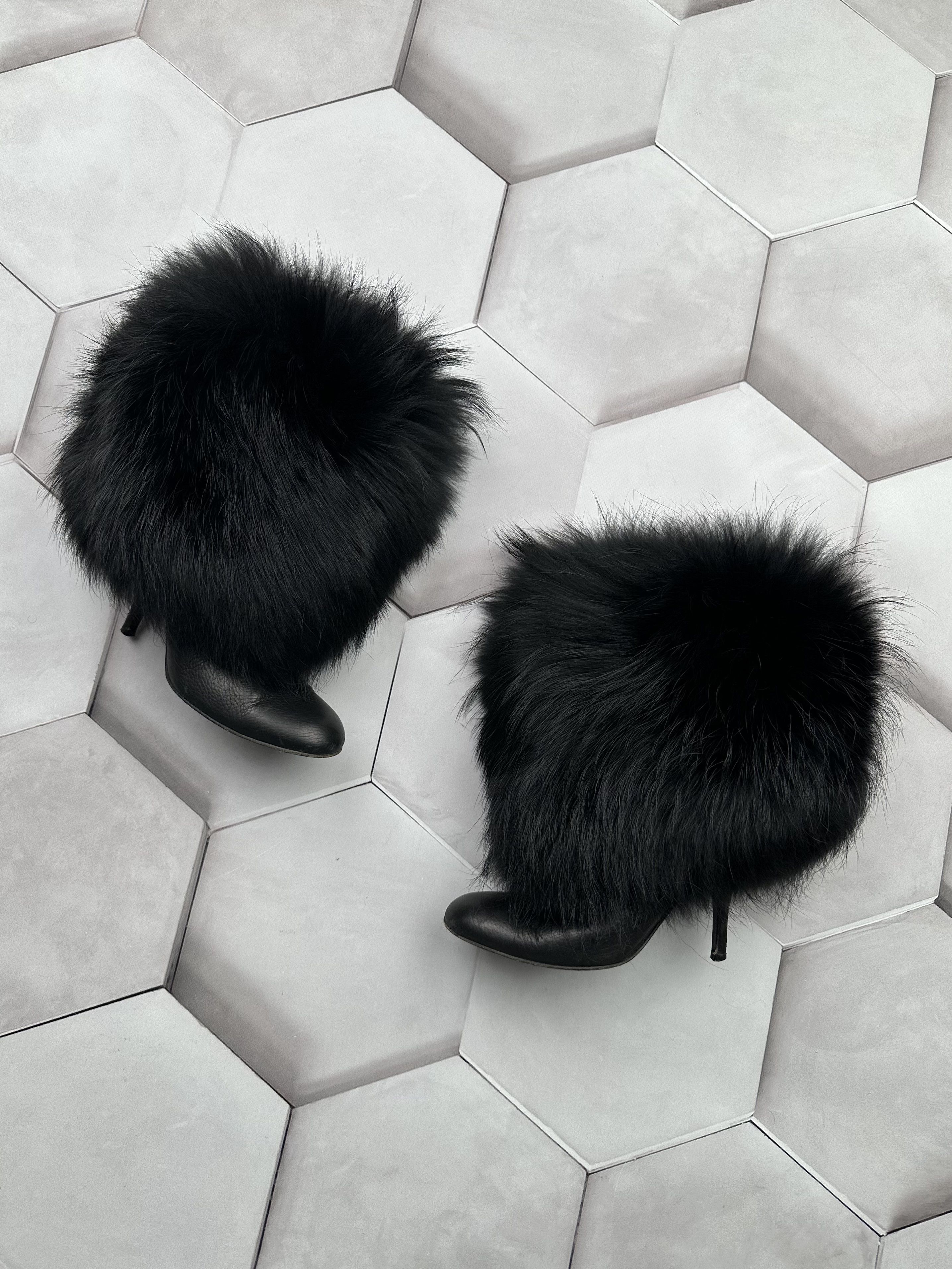 image of Mink Fur Coat Vintage Fur Heel Shoes in Black, Women's (Size 6)
