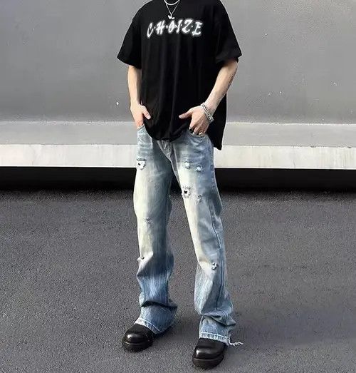 Japanese Brand × Jean Street washed ripped hip hop wide leg jeans Size US 32 / EU 48 - 4 Thumbnail