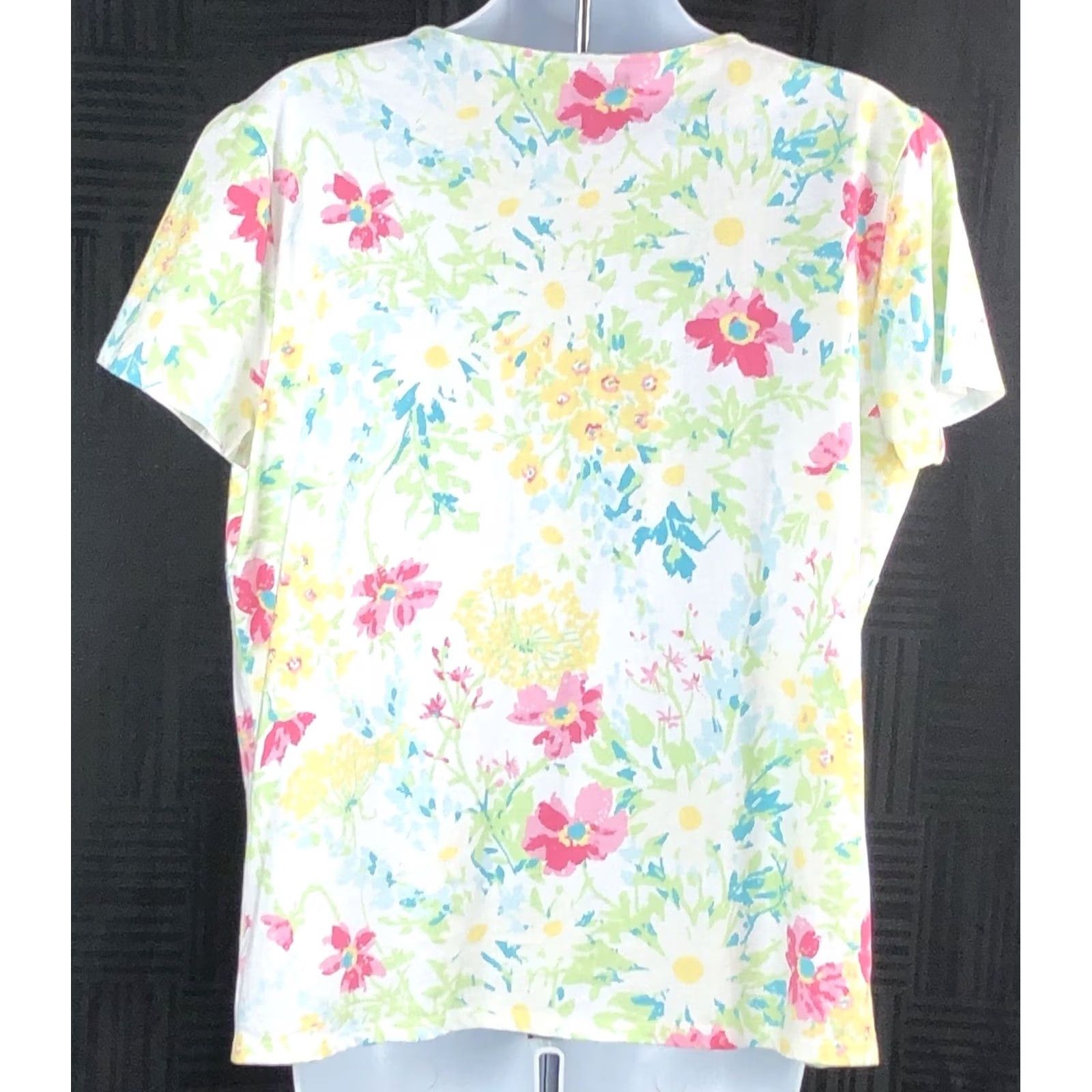 Chaps VINTAGE RL Chaps surplice mock wrap top tee XL multi floral Short Sleeve Cotton V-Neck Womens Blouse Size XL / US 12-14 / IT 48-50 - 3 Thumbnail