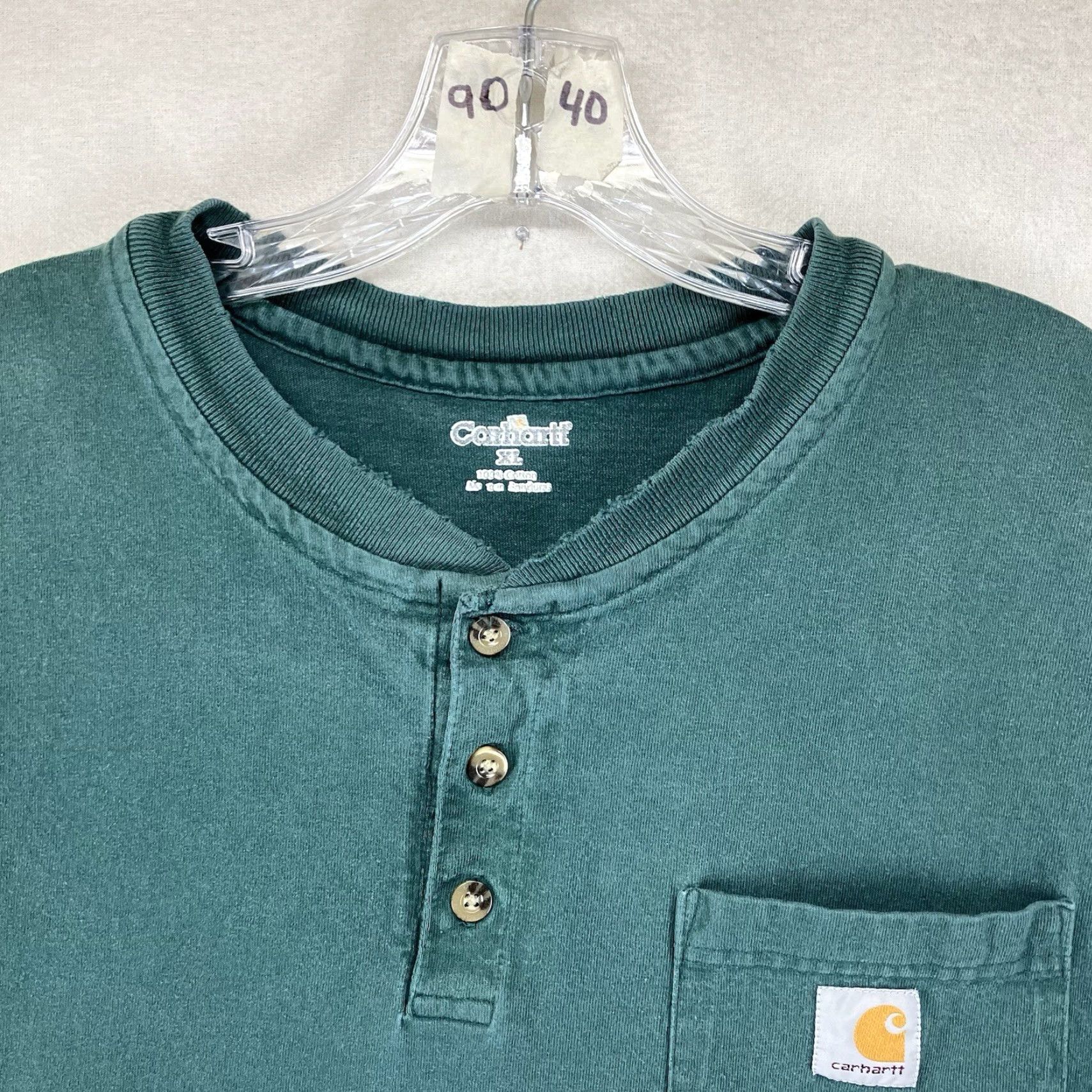 Carhartt VINTAGE Carhartt Henley T-Shirt Men XL Green Heavyweight Short Sleeve Grunge Punk Logo Size US XL / EU 56 / 4 - 5 Thumbnail