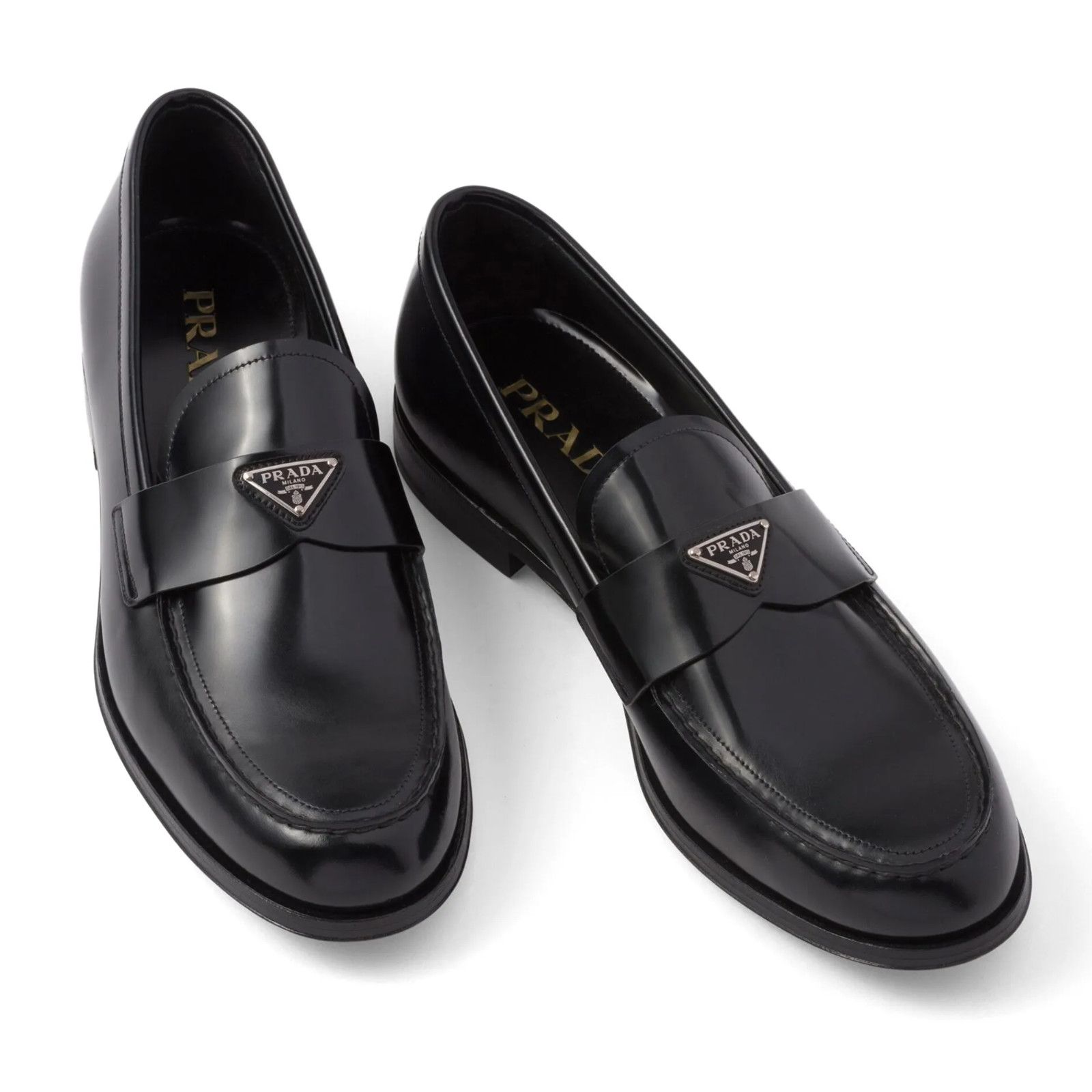 Prada Prada Black Brushed Leather Triangle Loafer US 13 Size US 13 / EU 46 - 7 Thumbnail
