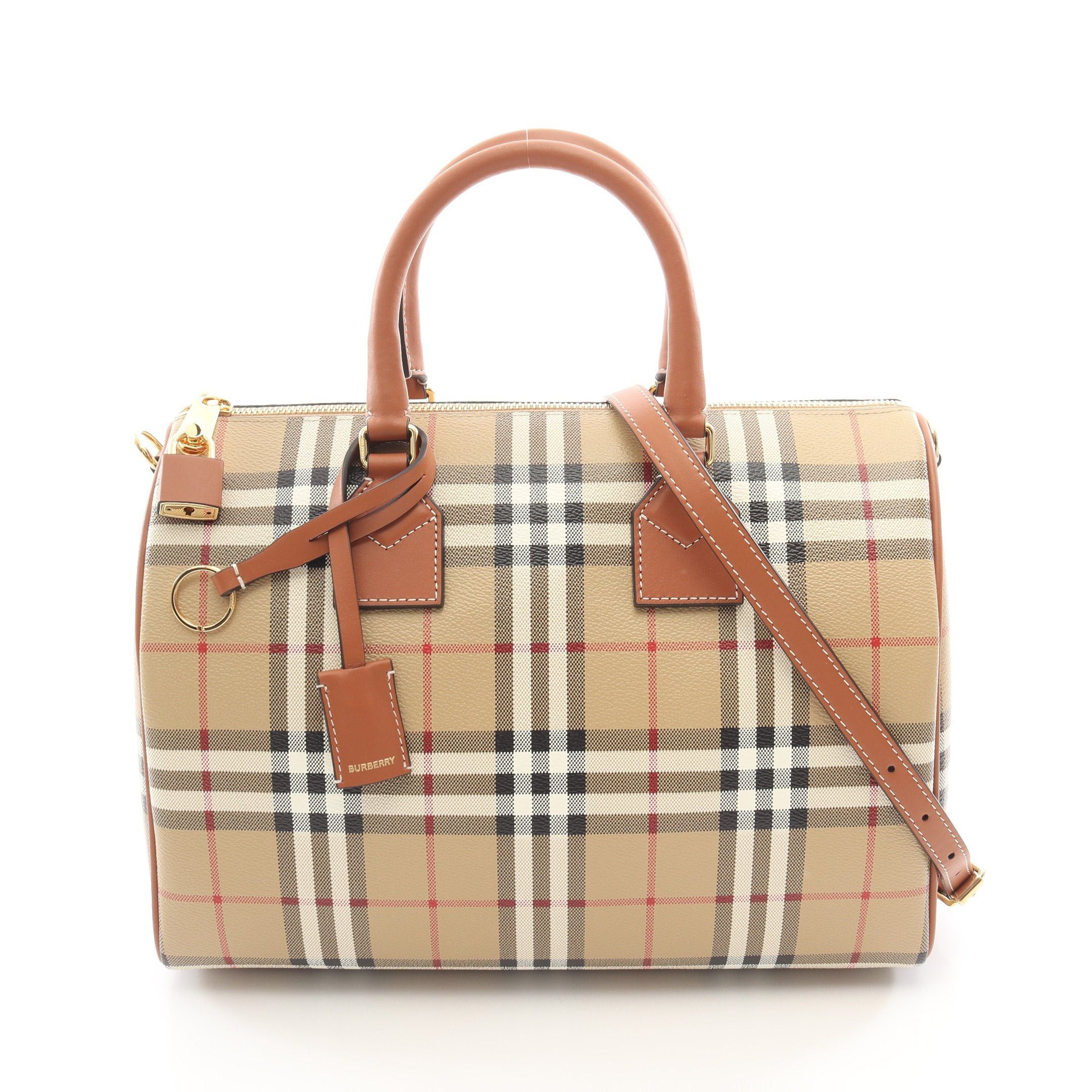 Burberry Burberry Check Handbag Coated Canvas Leather Beige Brown Size ONE SIZE - 1 Thumbnail