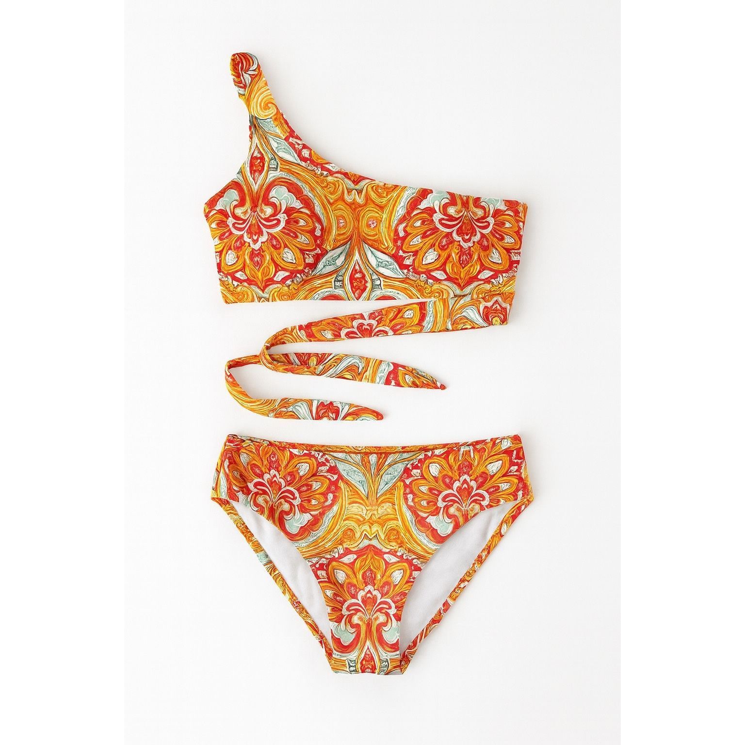 Shein SHEIN Orange Boho One-Shoulder Bikini Set – High-Waisted, Wo Size ONE SIZE - 1 Thumbnail