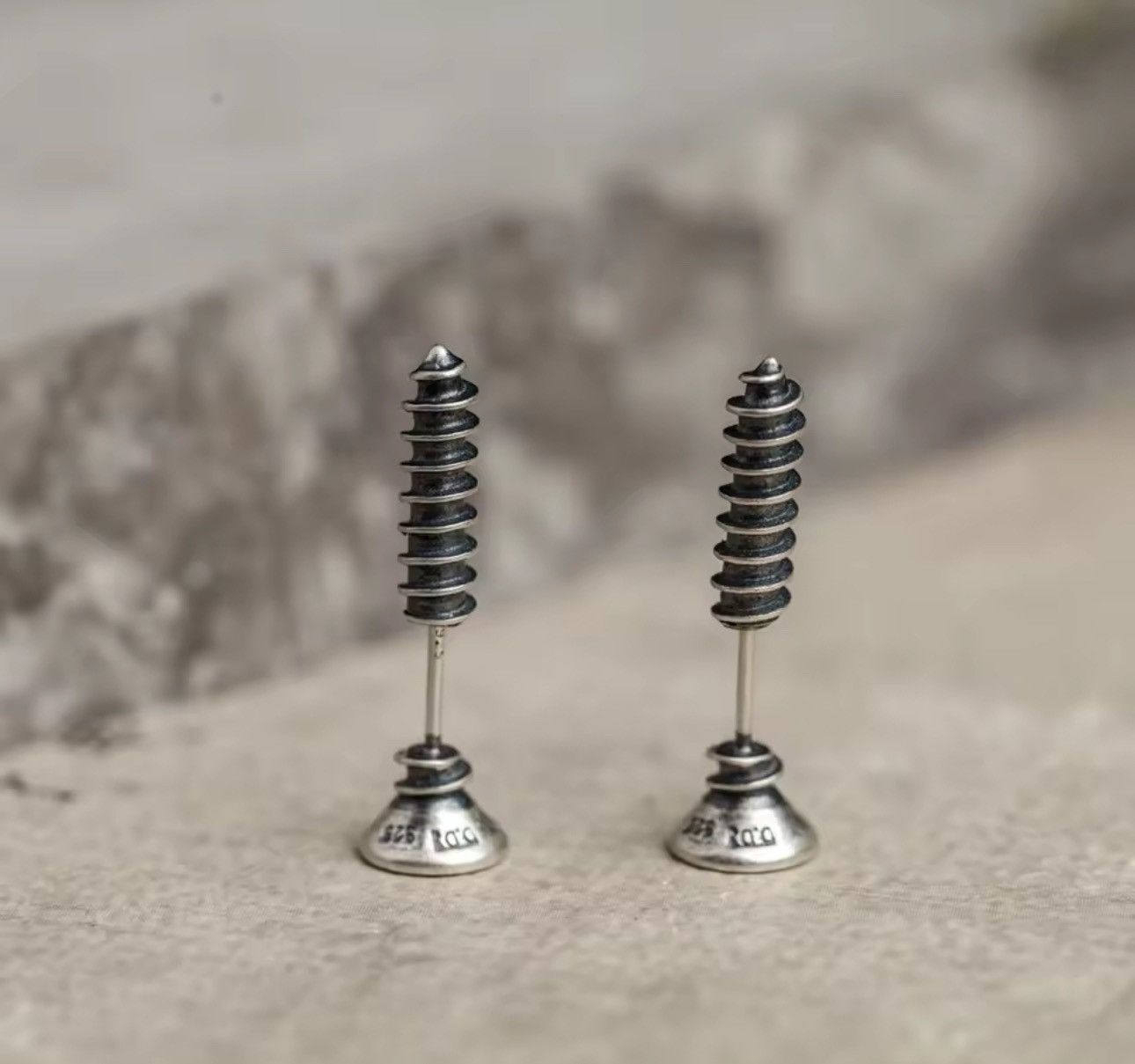 Sterling Silver 925 Sterling Silver Punk Hiphop Style Screw Stud Earrings Size ONE SIZE - 4 Thumbnail