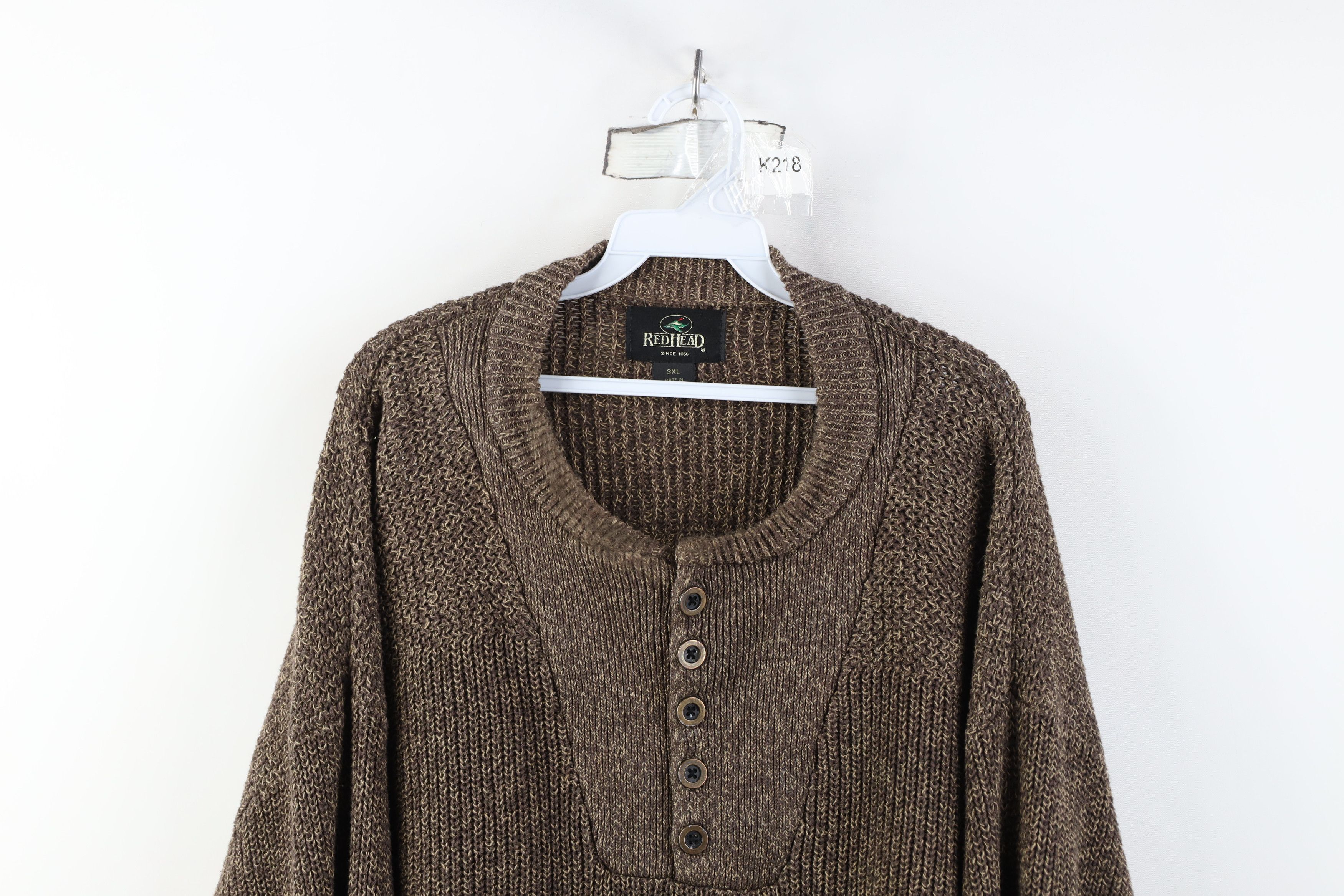 Vintage Vintage 90s Streetwear Ribbed Knit Henley Sweater Brown Size US XXL / EU 58 / 5 - 2 Thumbnail