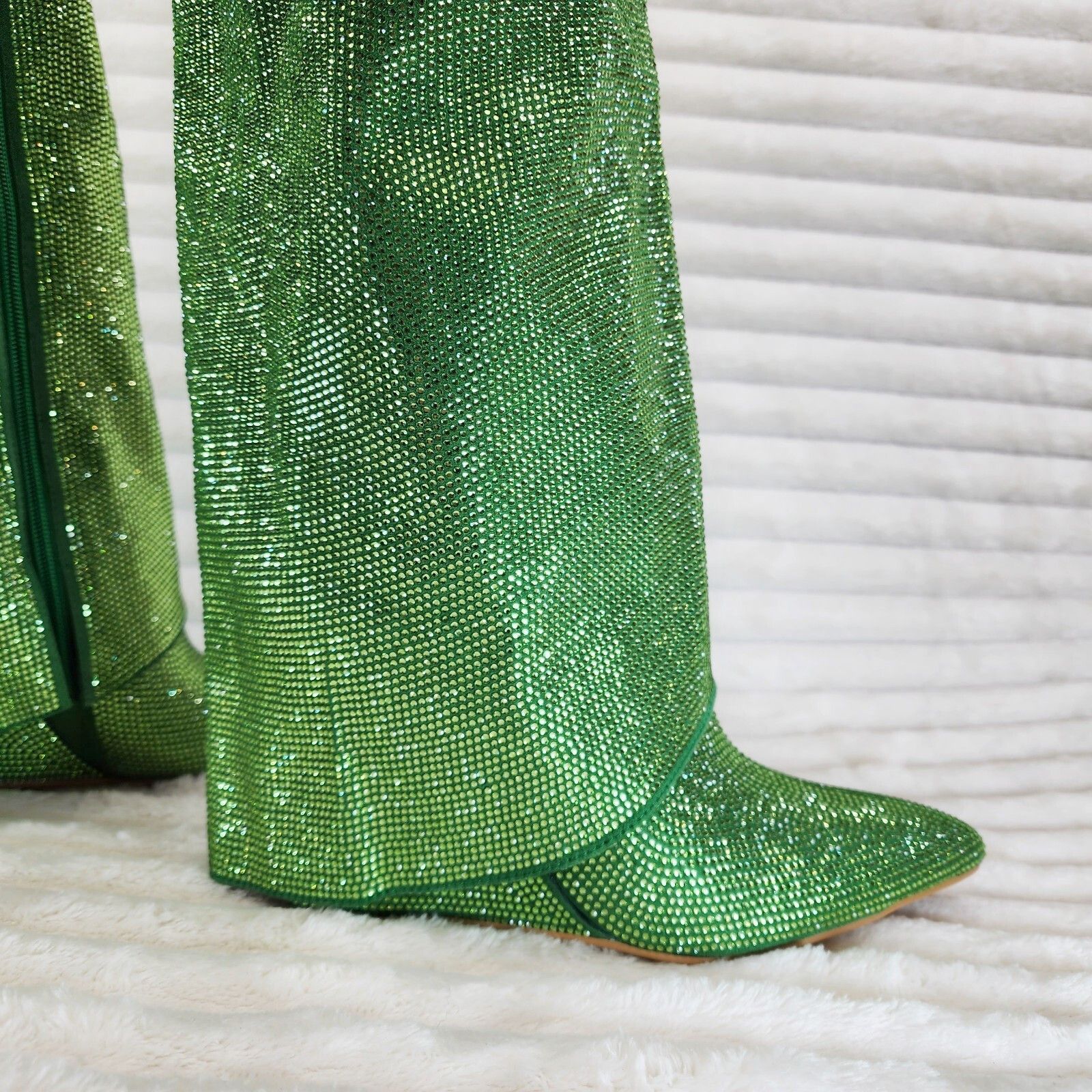 Other Super Sparkle Sharky Skirted Fold Over Wedge Heel Knee Boots Size US 7 / IT 37 - 3 Thumbnail