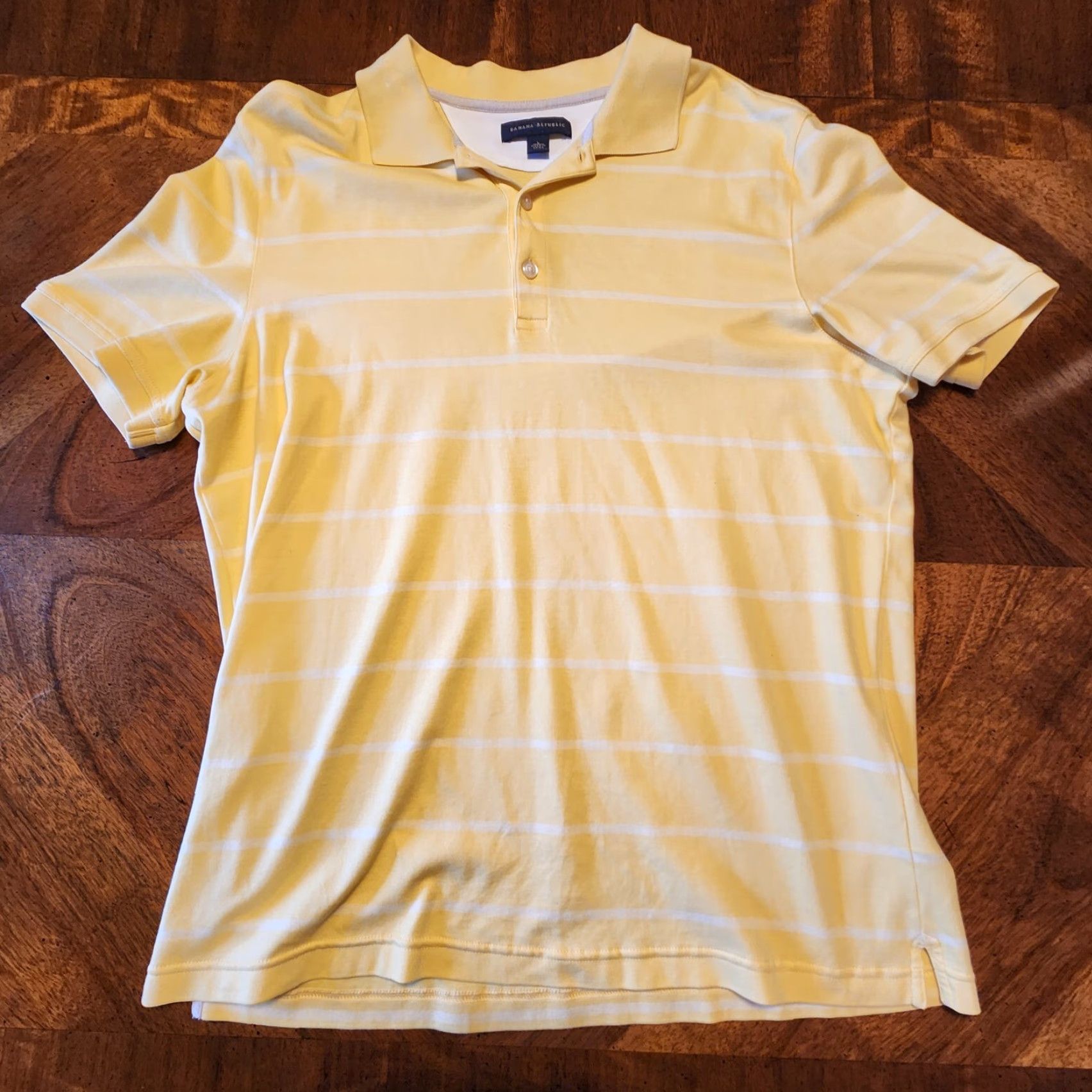 Banana Republic Banana Republic Mens Polo Shirt L Short Sleeve Yellow White Striped Collared 100% Cotton Regular Fit Polo Shirt Mens Size US L / EU 52-54 / 3 - 2 Thumbnail