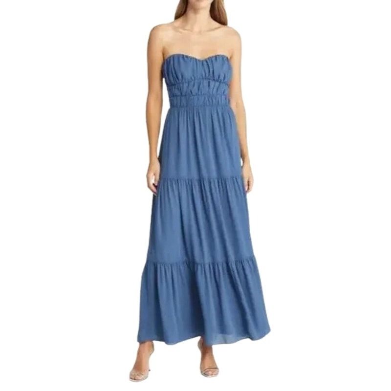Other WAYF Talia Tiered Maxi Dress Strapless Smocked Blue W M NWOT Size M / US 6-8 / IT 42-44 - 1 Thumbnail