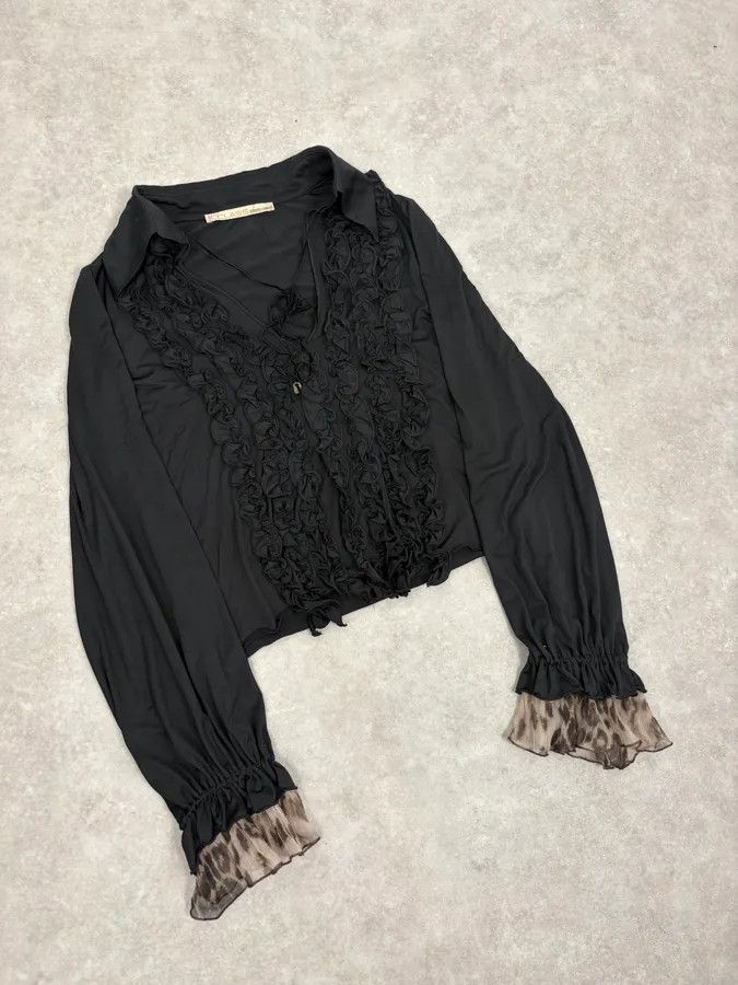 Roberto Cavalli 2000s Roberto Cavalli Black Ruched Cuff Wrapped Blouse Size S / US 4 / IT 40 - 4 Thumbnail