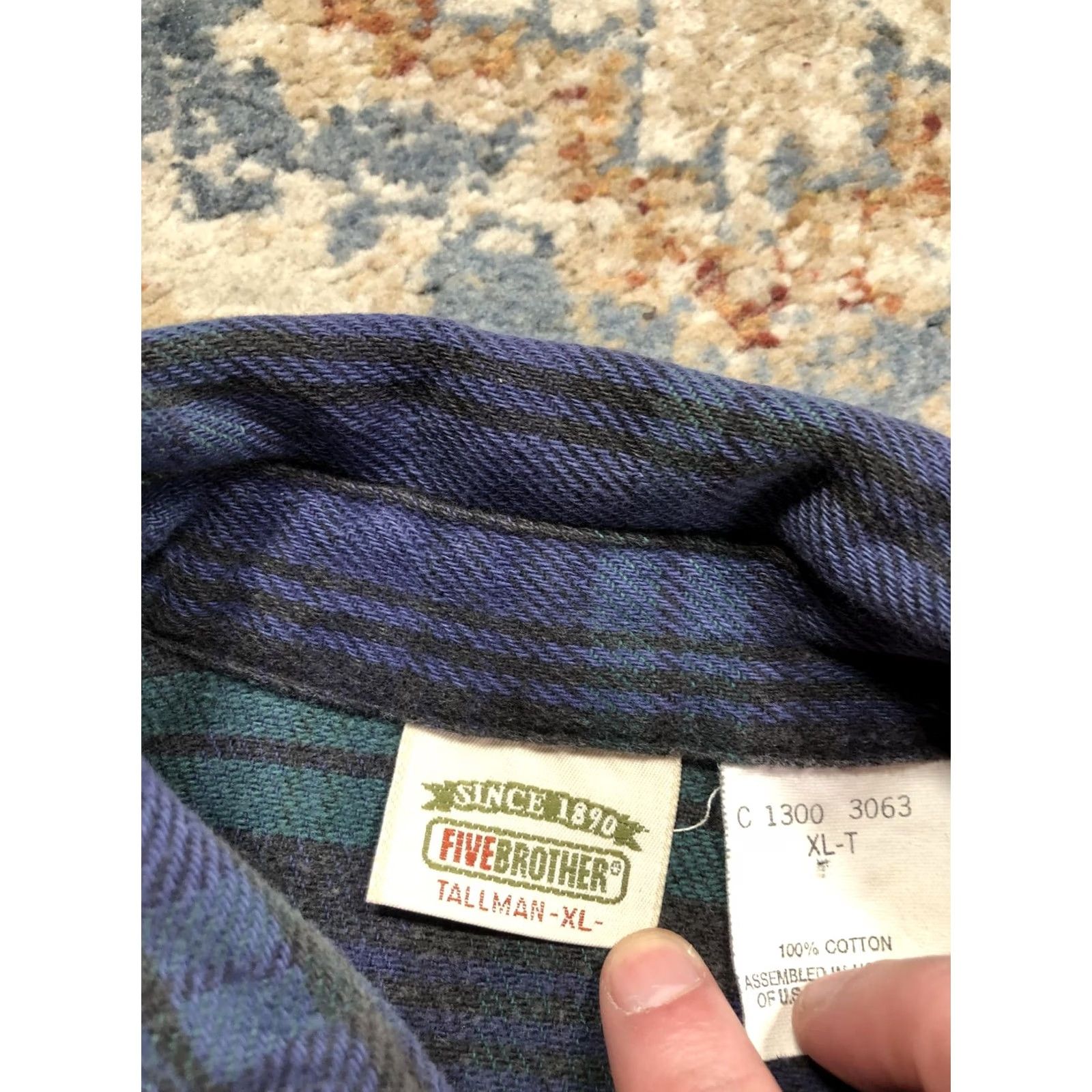 Vintage VINTAGE Five Brothers Flannel Shirt Mens XLT Green Blue Plaid Workwear Button Up Tall Size US XL / EU 56 / 4 - 7 Thumbnail