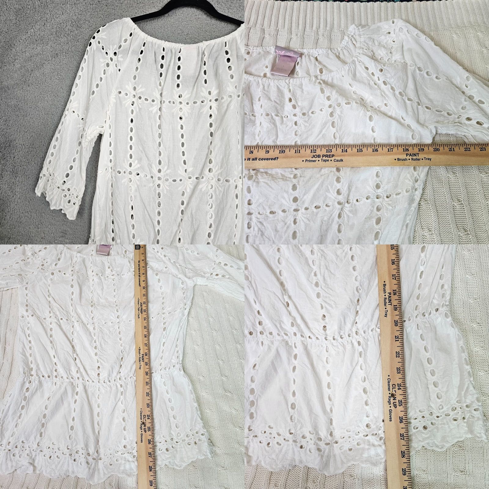 Vintage Rachel Rose Women’s Off the Shoulder White Cut out top L Shirt Adult Regular Short Sleeve Cotton Blend Size L / US 10 / IT 46 - 8 Thumbnail