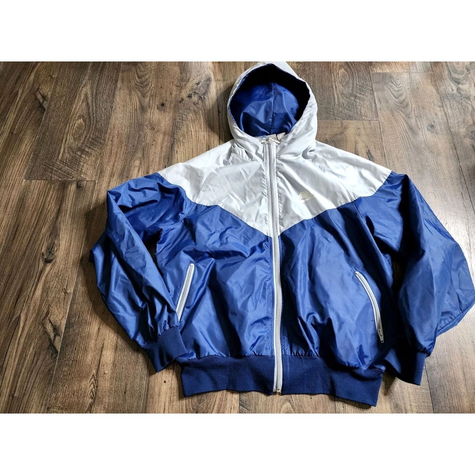 Nike Vintage Nike Windbreaker Jacket - Nylon Running Coat, Hood, Zip, Blue, Size L, Mens, 70s Retro Size US L / EU 52-54 / 3 - 8 Thumbnail