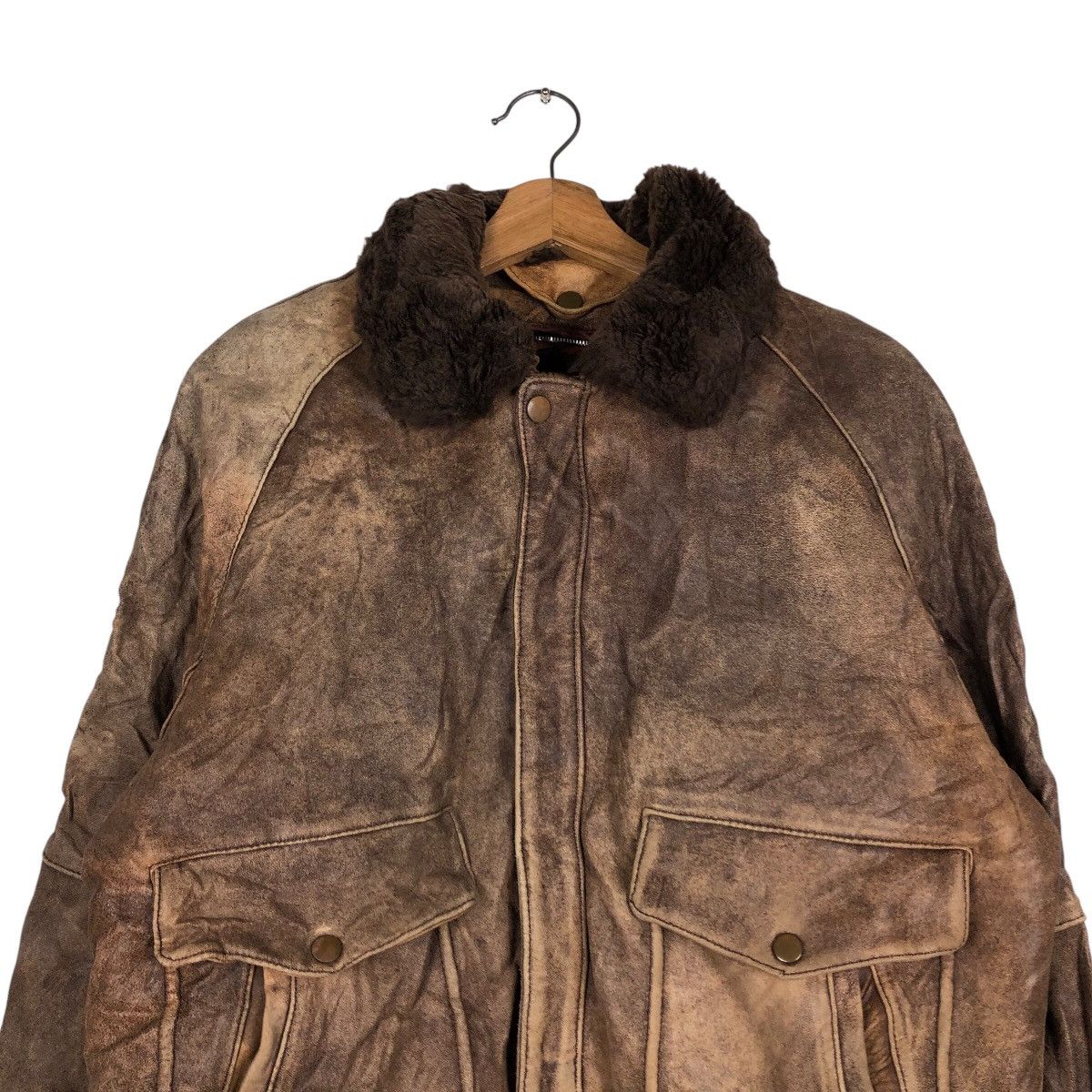 Japanese Brand 📌Vintage Bomber Leather Jacket Mink Fur Shearling Collar Size US M / EU 48-50 / 2 - 4 Thumbnail