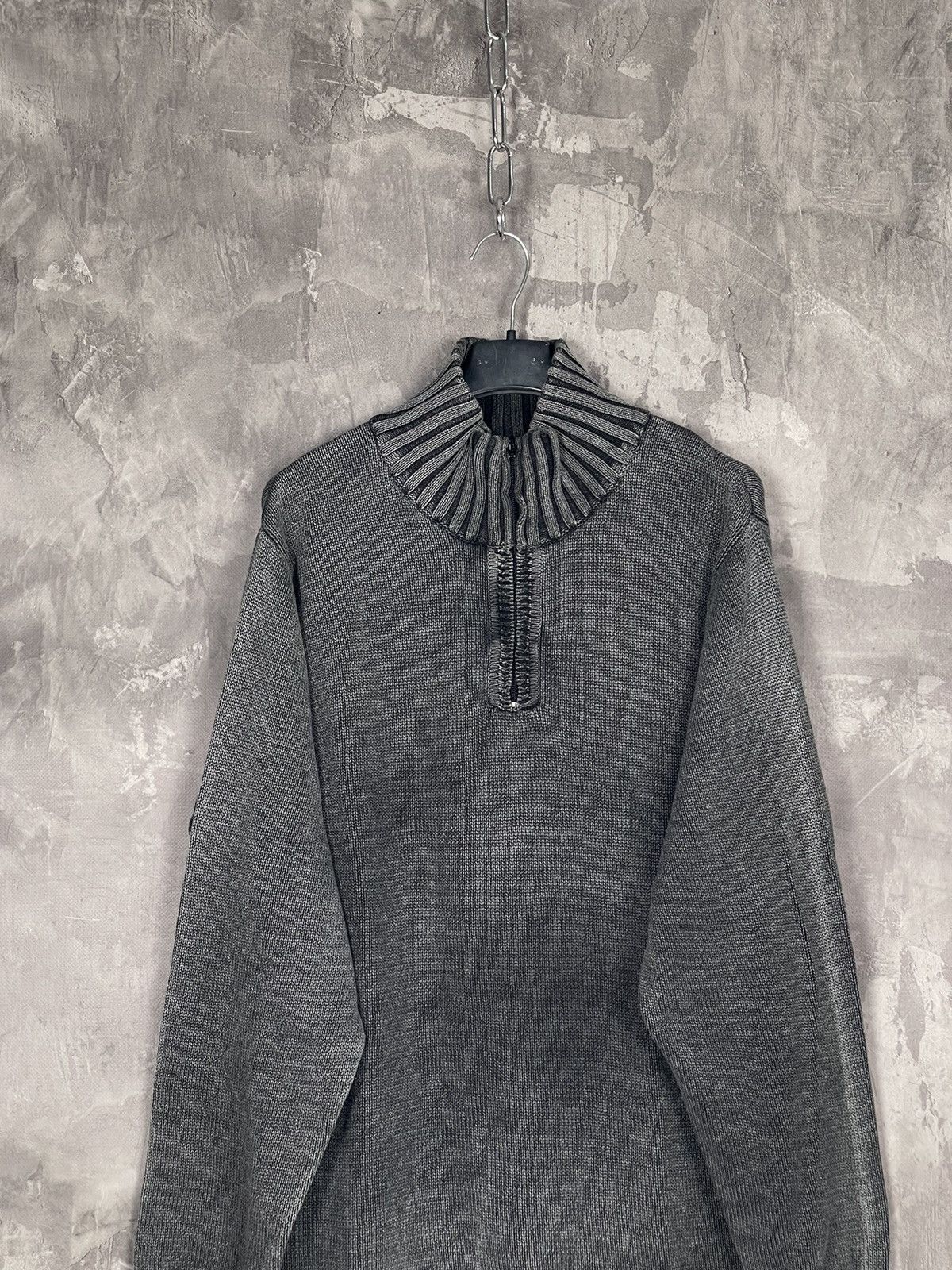 Japanese Brand × Tribal Streetwear × Vintage Japanese 3D Tribal 00s Vintage Faded Washed Grey 1/3 Sweater Size US M / EU 48-50 / 2 - 2 Thumbnail