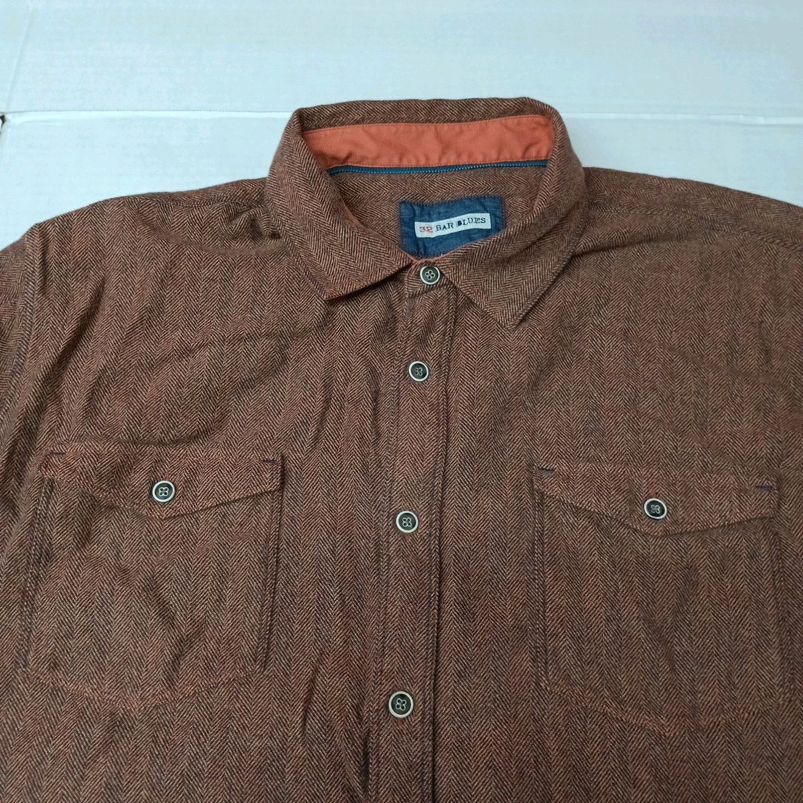 Other 32 Bar Blues Shirt Men's 2XL XXL Brown Cotton Button Up Size US XXL / EU 58 / 5 - 3 Thumbnail