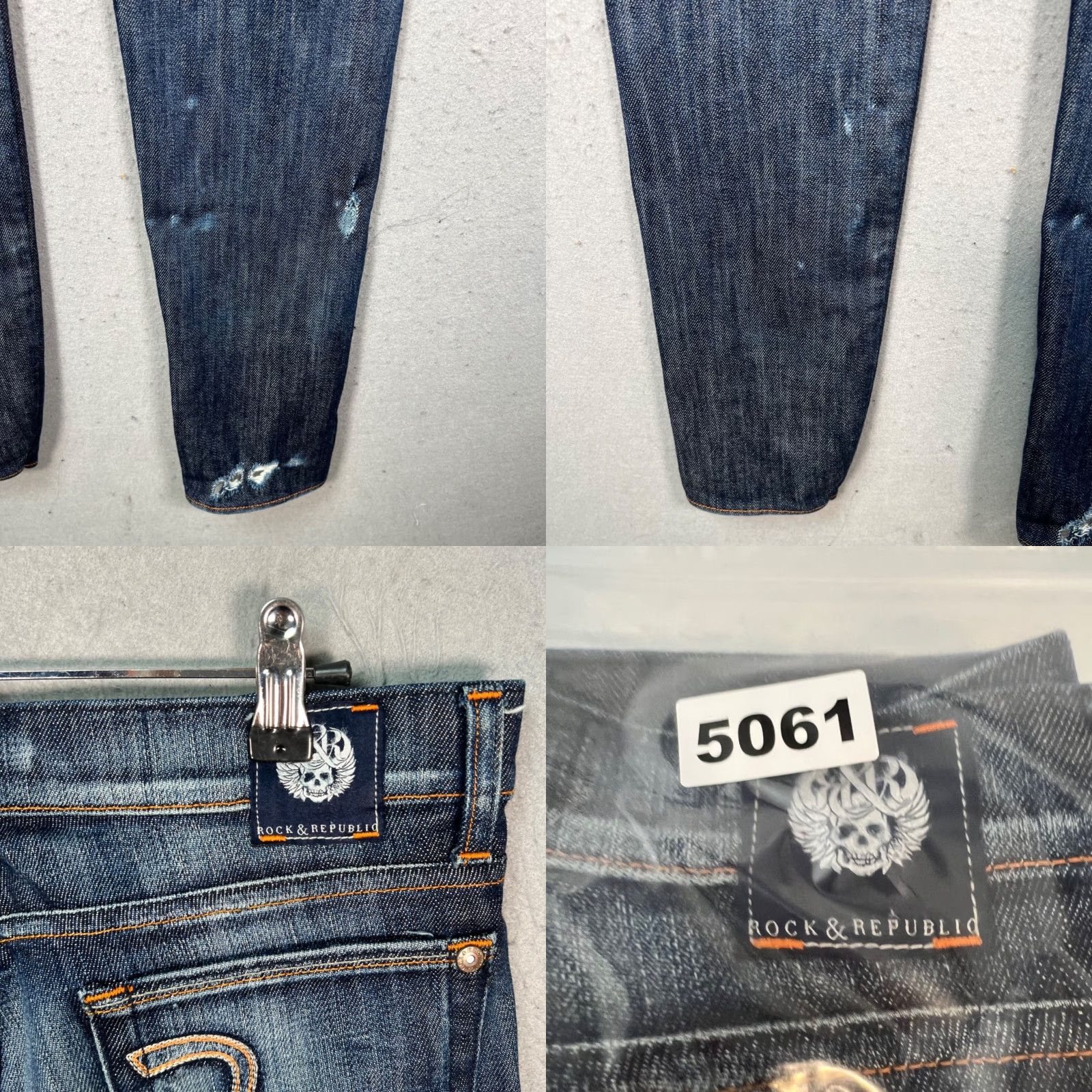 Vintage Rock & Republic Jeans Skinny Denim Distressed Dark Wash 28 Womens Regular Inseam 36" Blue Cotton Blend Pants Ladies Mens Girls Size 28" / US 6 / IT 42 - 9 Thumbnail