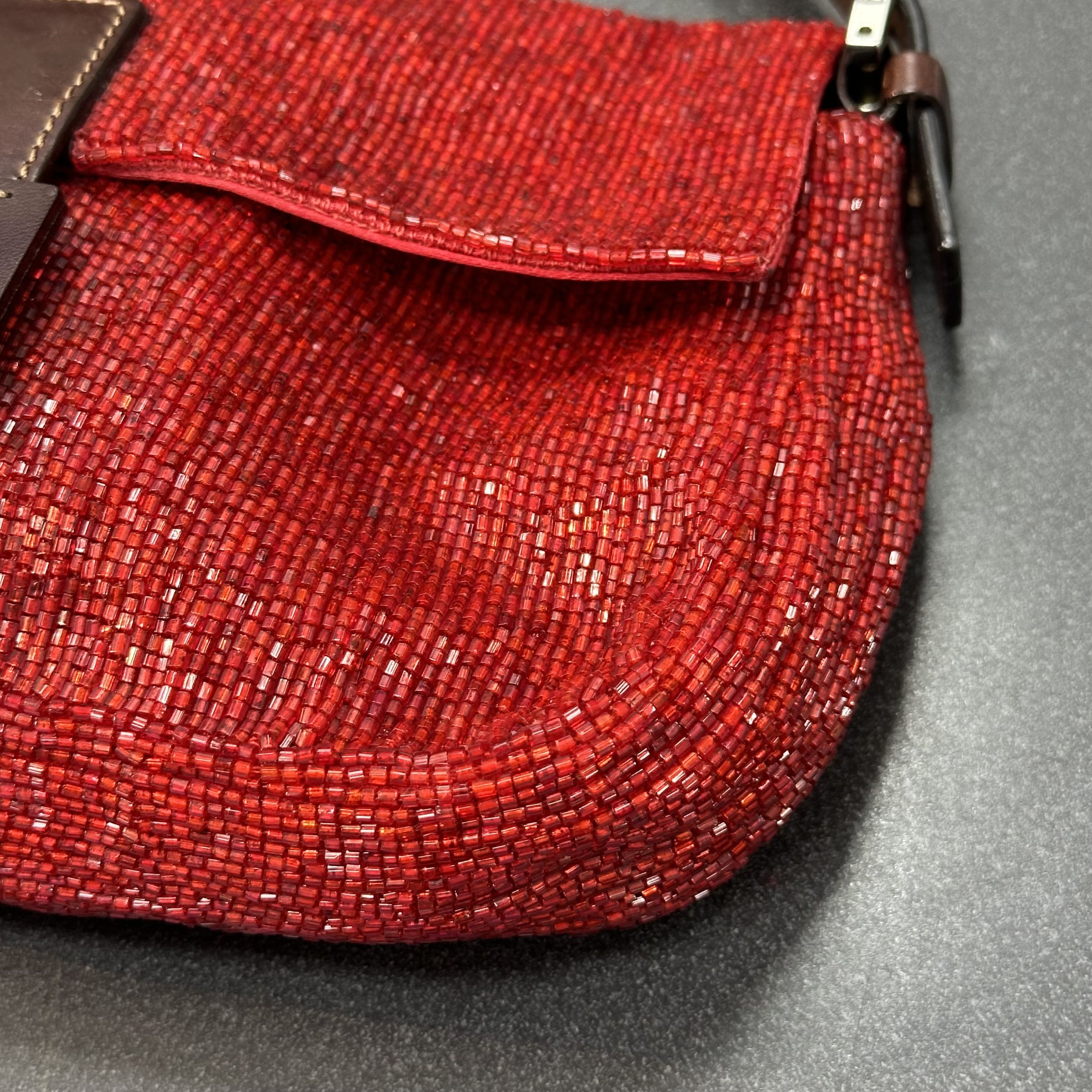 Fendi Fendi Rare Limited Edition Red Beaded Brown Leather Baguette Size ONE SIZE - 4 Thumbnail