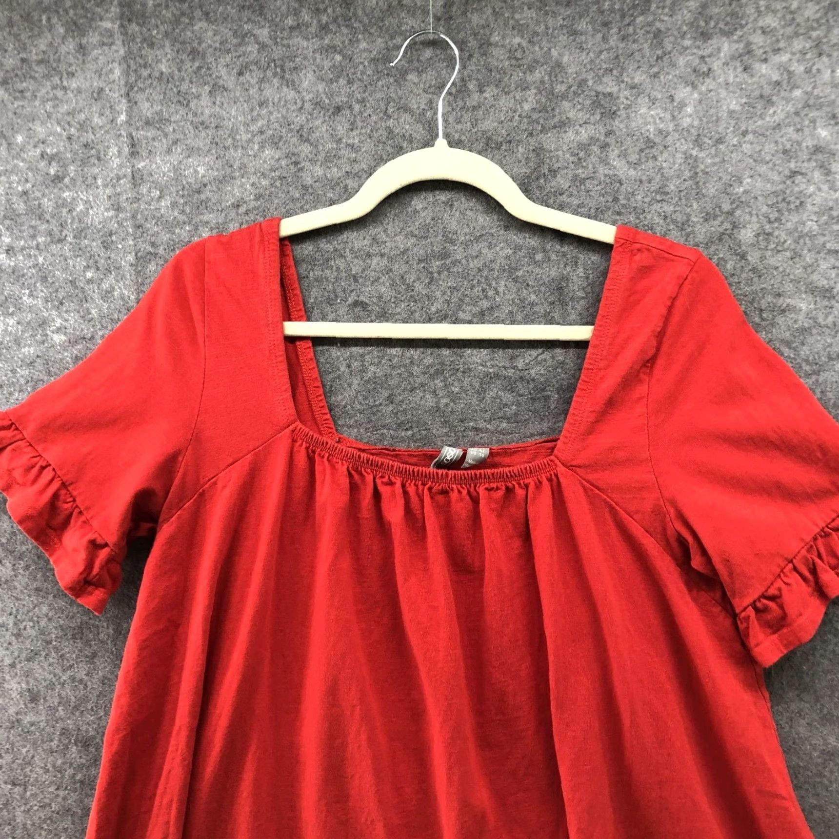 Asos ASOS Square Neck Mini Dress Size 14 Red Ruffle Short Sleeve Swing Cotton Size 36" / US 14 / IT 50 - 3 Thumbnail