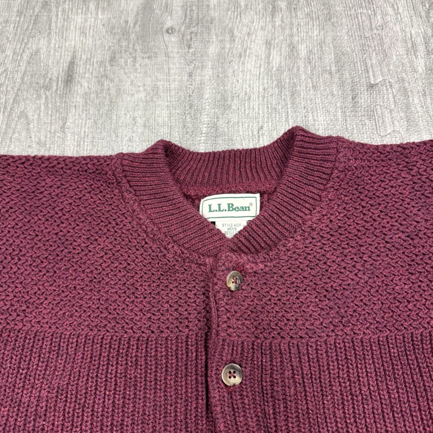 Vintage VINTAGE L.L. BEAN 90s Sweater Mens L Maroon Heavyweight Cable-Knit Henley USA Made Preppy Size US L / EU 52-54 / 3 - 2 Thumbnail