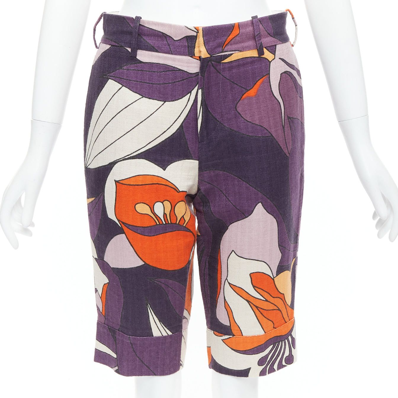 Marni MARNI purple orange floral 80s print bermuda capri shorts IT38 S Size 26" / US 2 / IT 38 - 1 Thumbnail